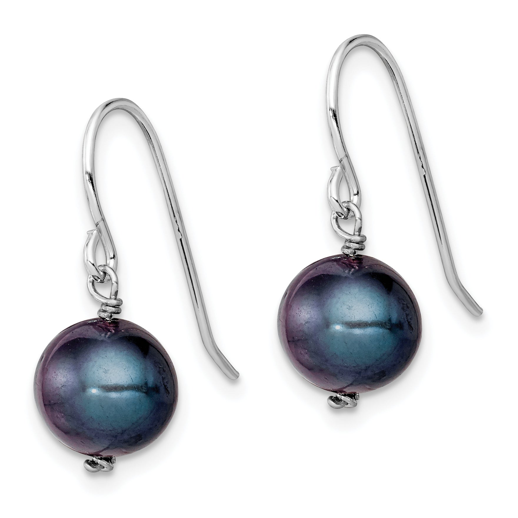 Sterling Silver Rhodium-plated Polished Black 7.5-8.5mm Freshwater Cultured Pearl Dangle Earrings Secondary image