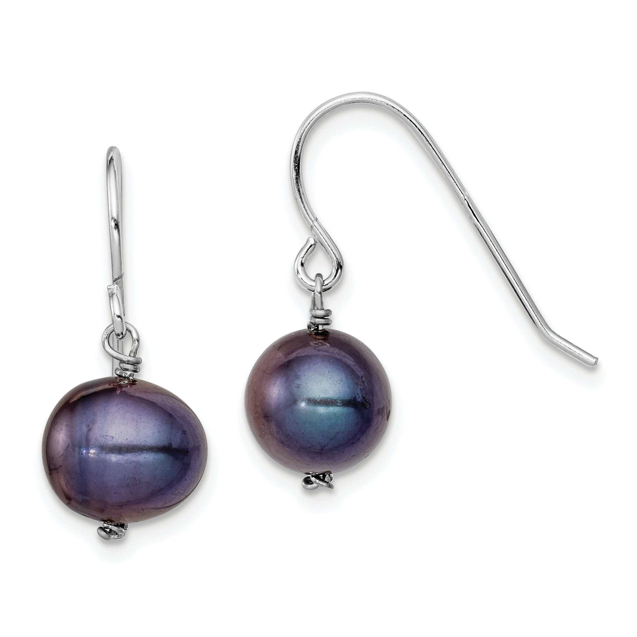 Sterling Silver Rhodium-plated Polished Black 7.5-8.5mm Freshwater Cultured Pearl Dangle Earrings Main image