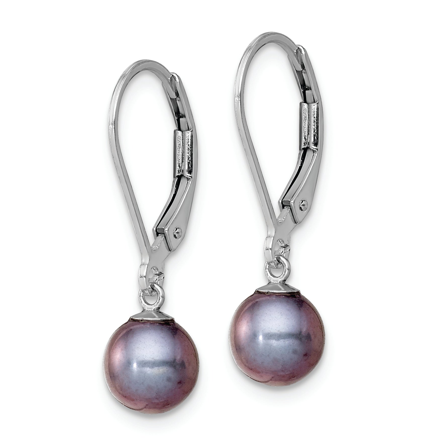 Sterling Silver Rhodium-plated Polished 6-7mm Black Freshwater Cultured Pearl Leverback Dangle Earrings Secondary image