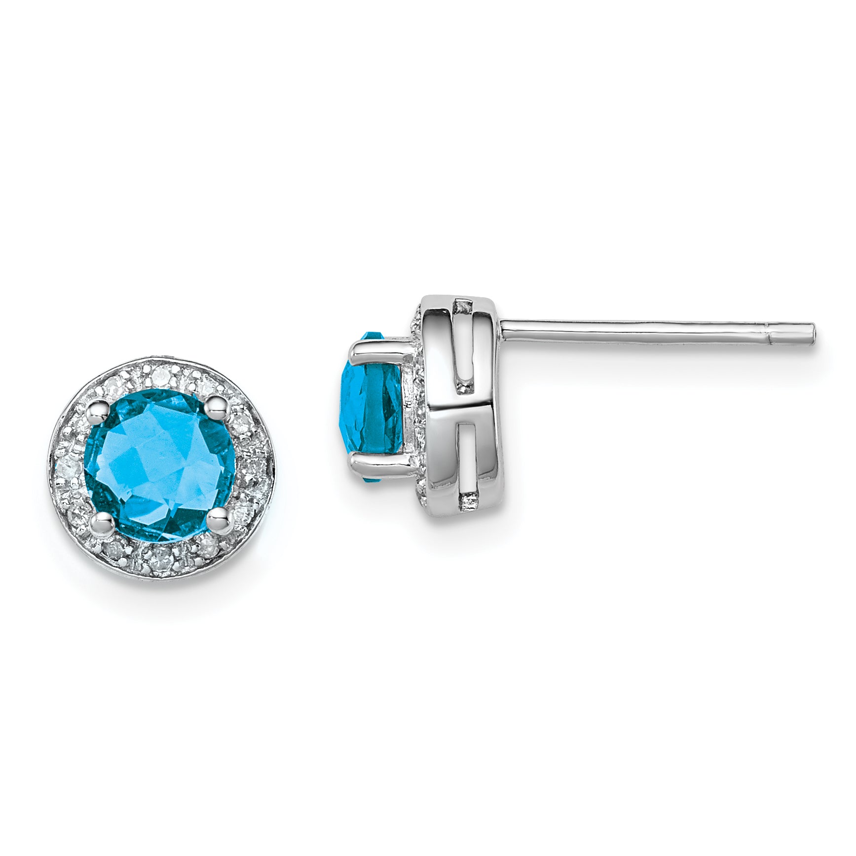 Sterling Silver Rhodium-plated Diamond and Blue Topaz Earring Main image