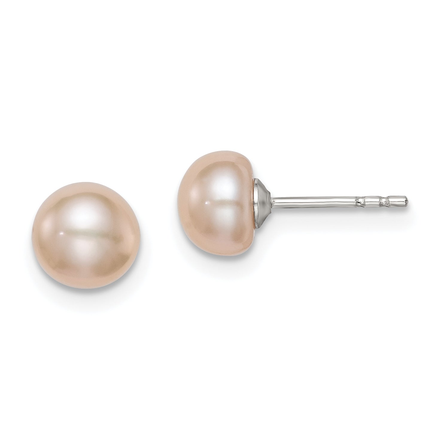 Sterling Silver RH-plated 6-7mm Pink FW Cultured Button Pearl Earrings Main image