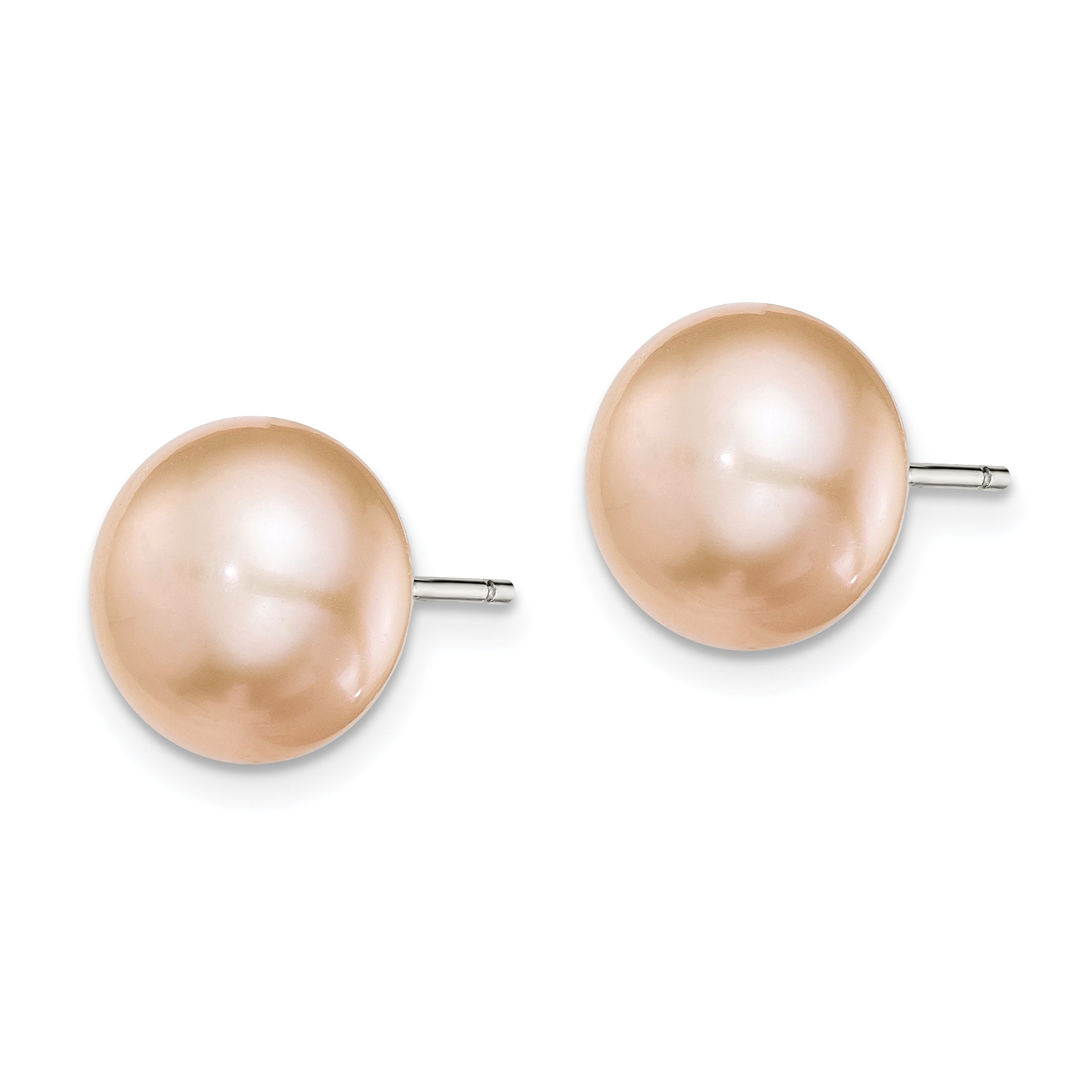 Sterling Silver Rh-plated 10-11mm Pink FW Cultured Button Pearl Earrings Secondary image