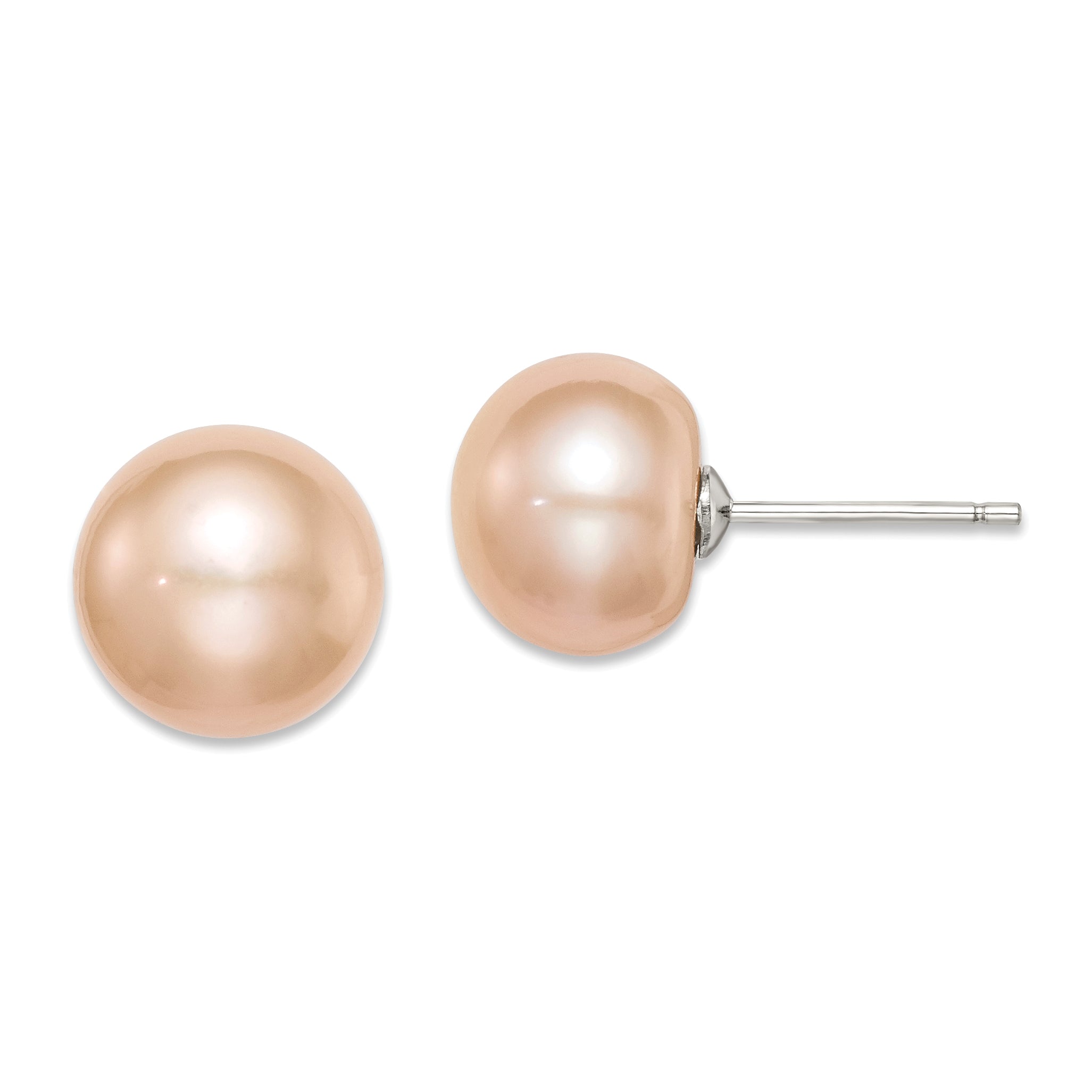 Sterling Silver Rh-plated 10-11mm Pink FW Cultured Button Pearl Earrings Main image