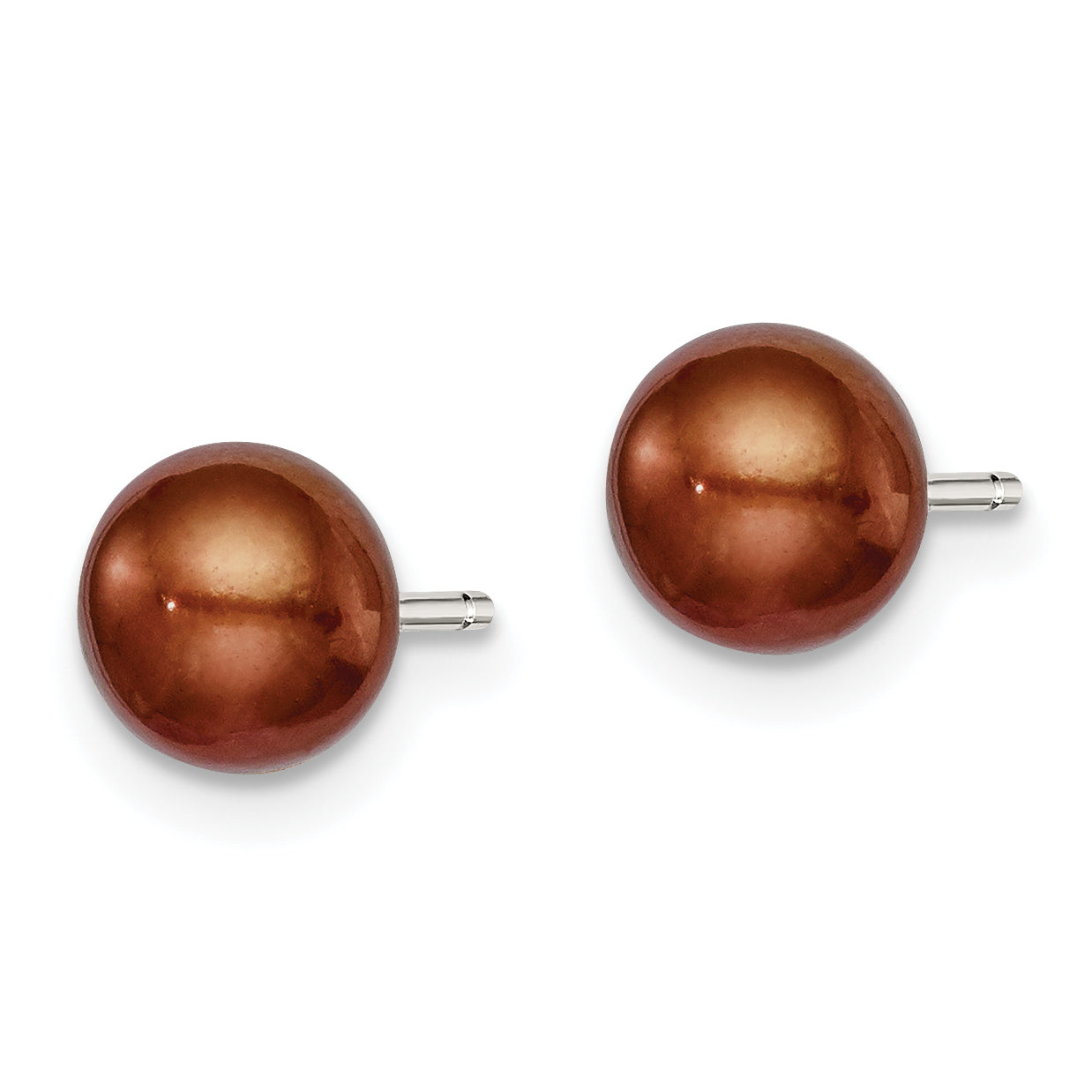 Sterling Silver Rh-plated 6-7mm Brown FW Cultured Button Pearl Stud Earring Secondary image