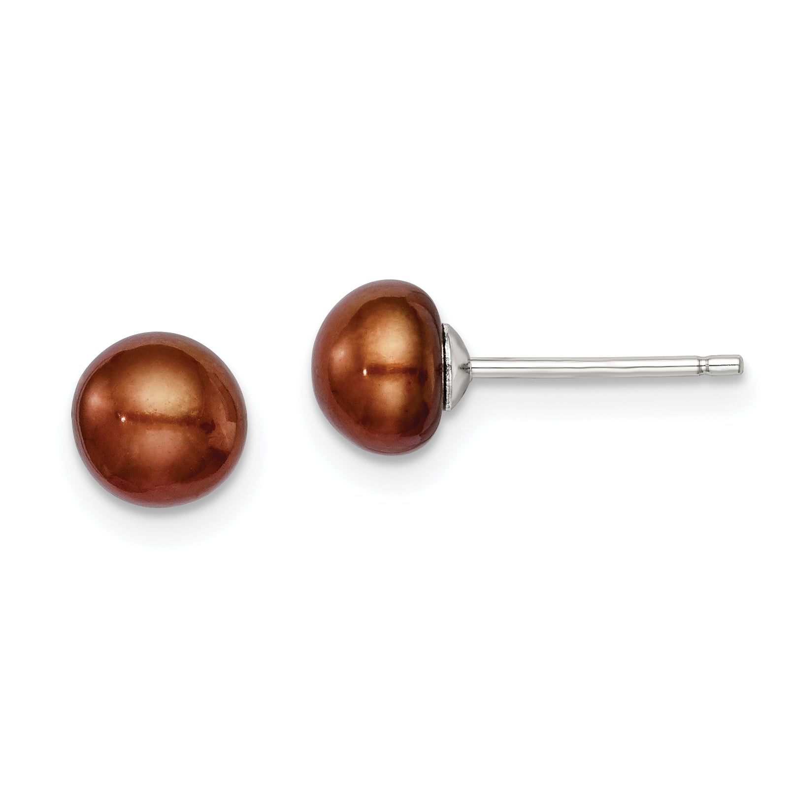 Sterling Silver Rh-plated 6-7mm Brown FW Cultured Button Pearl Stud Earring Main image