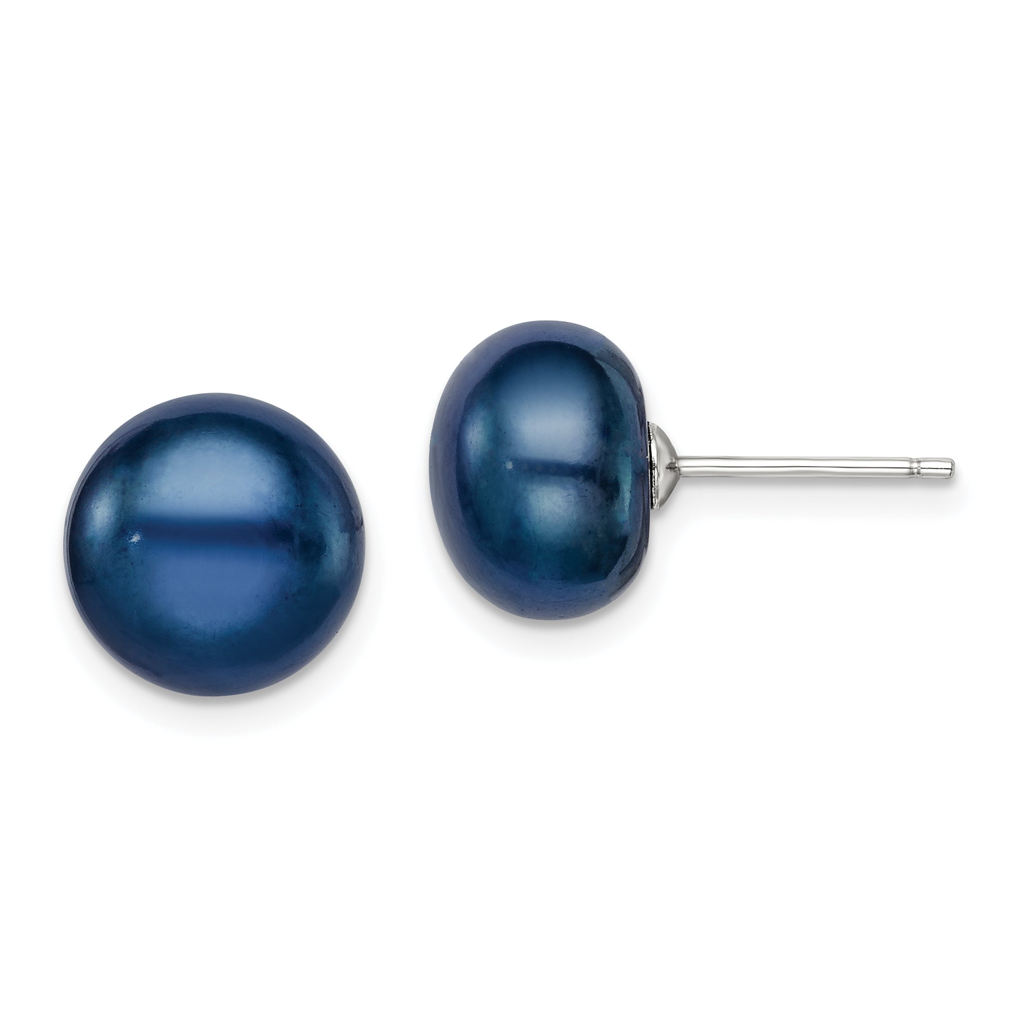 Sterling Silver Rh-plated 10-11mm Black FWC Button Pearl Earrings Main image