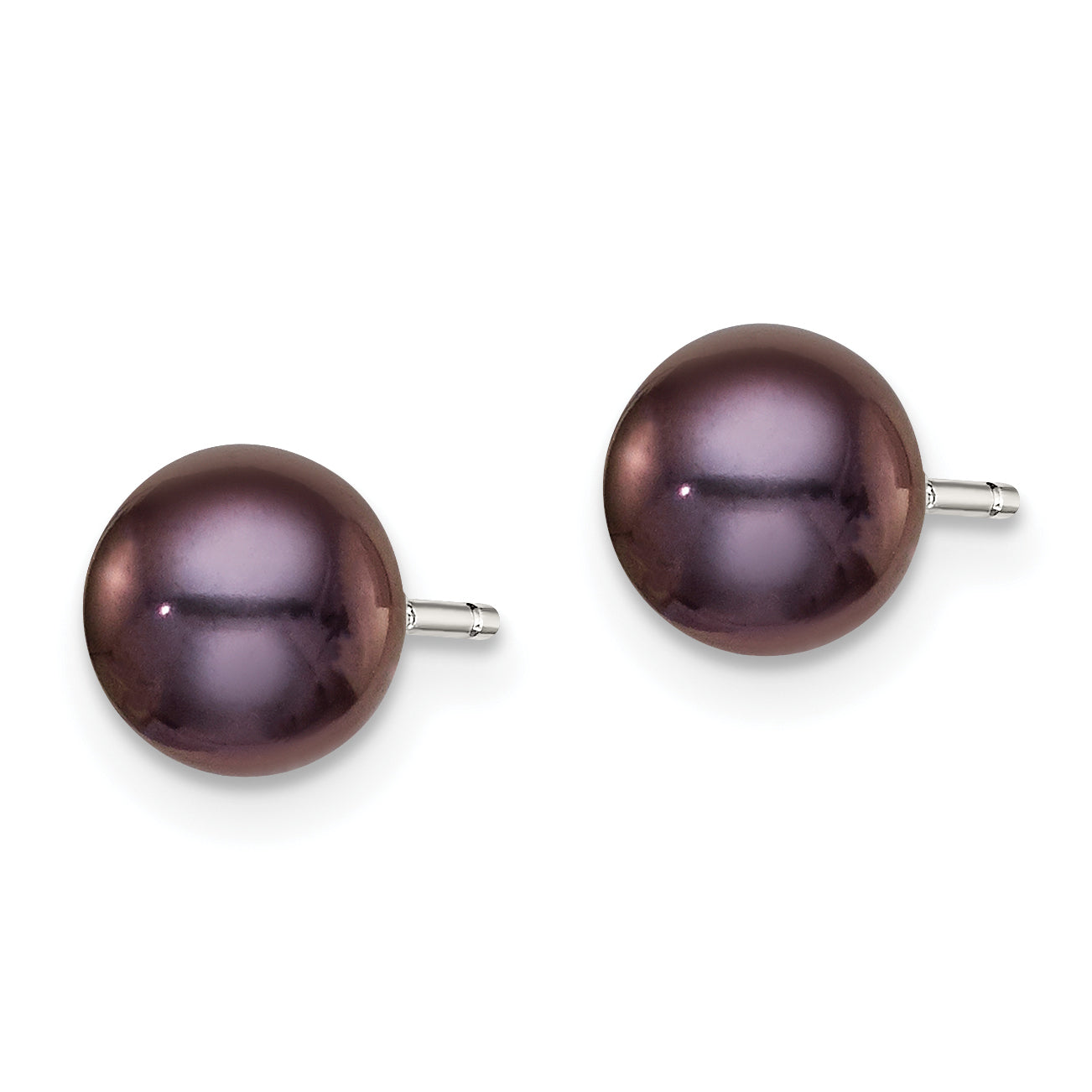 Sterling Silver Rh-plated 6-7mm FW Cultured Button Pearl Black Earrings Secondary image