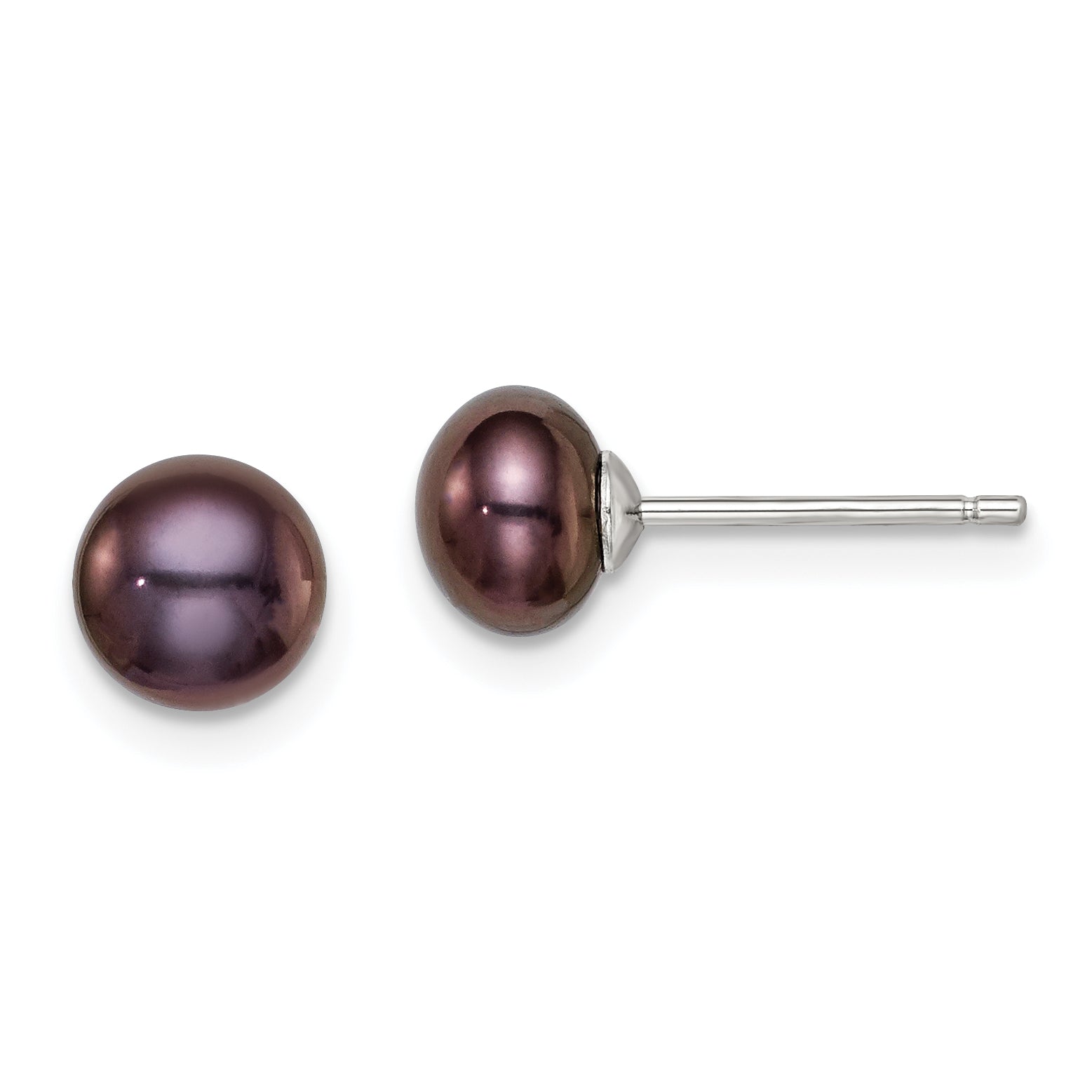 Sterling Silver Rh-plated 6-7mm FW Cultured Button Pearl Black Earrings Main image