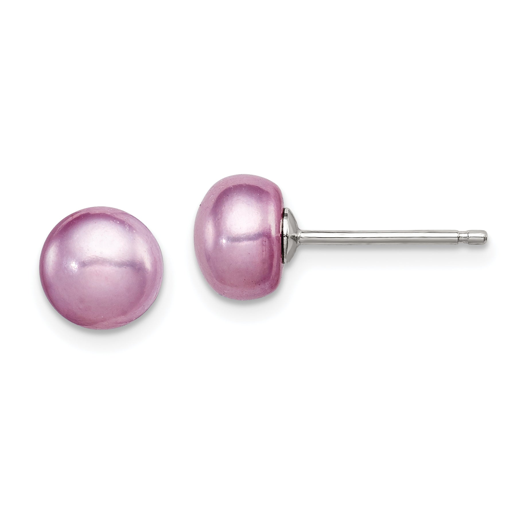 Sterling Silver Polished Purple 6-7mm Freshwater Cultured Pearl Button Post Earrings Main image