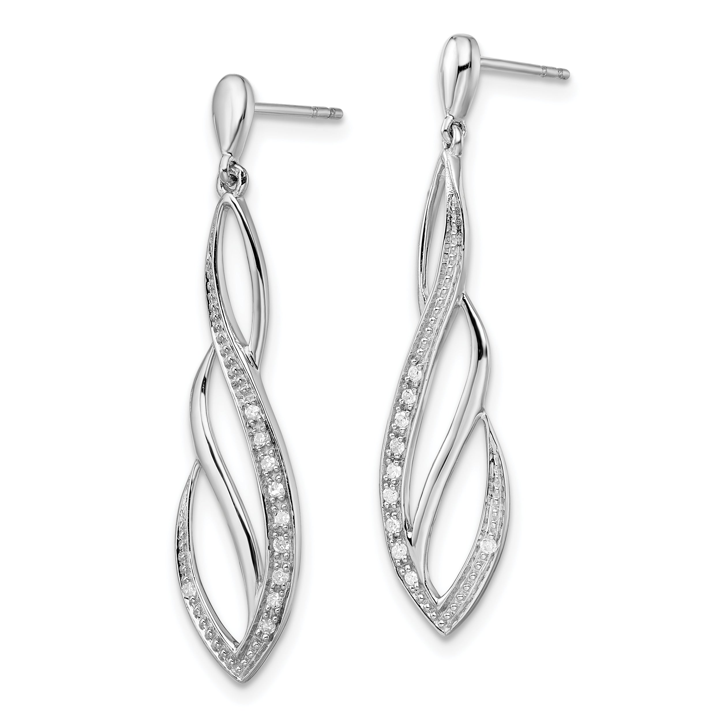 Sterling Silver Rhodium Diam. Dangle Post Earrings Secondary image