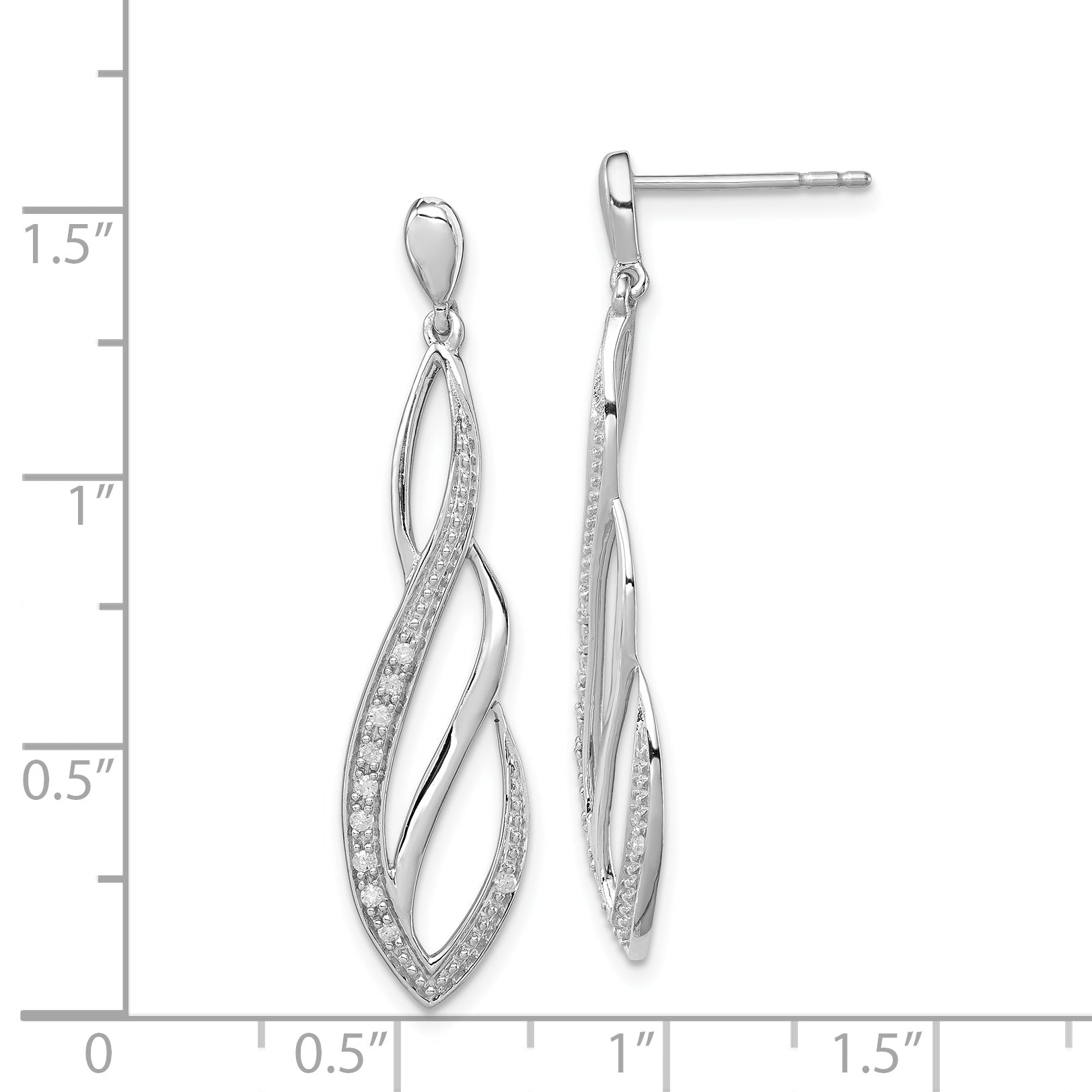 Sterling Silver Rhodium Diam. Dangle Post Earrings
