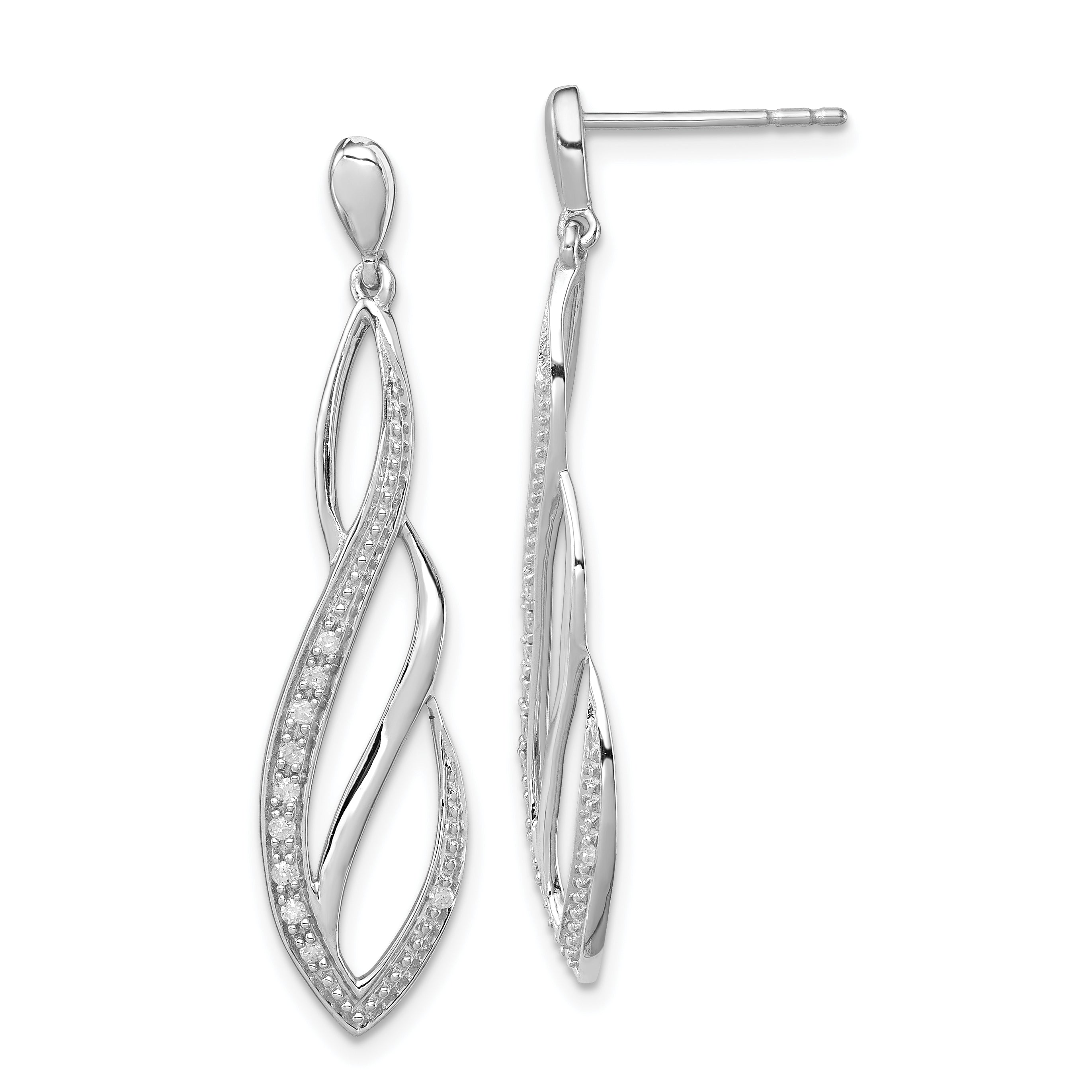 Sterling Silver Rhodium Diam. Dangle Post Earrings Main image