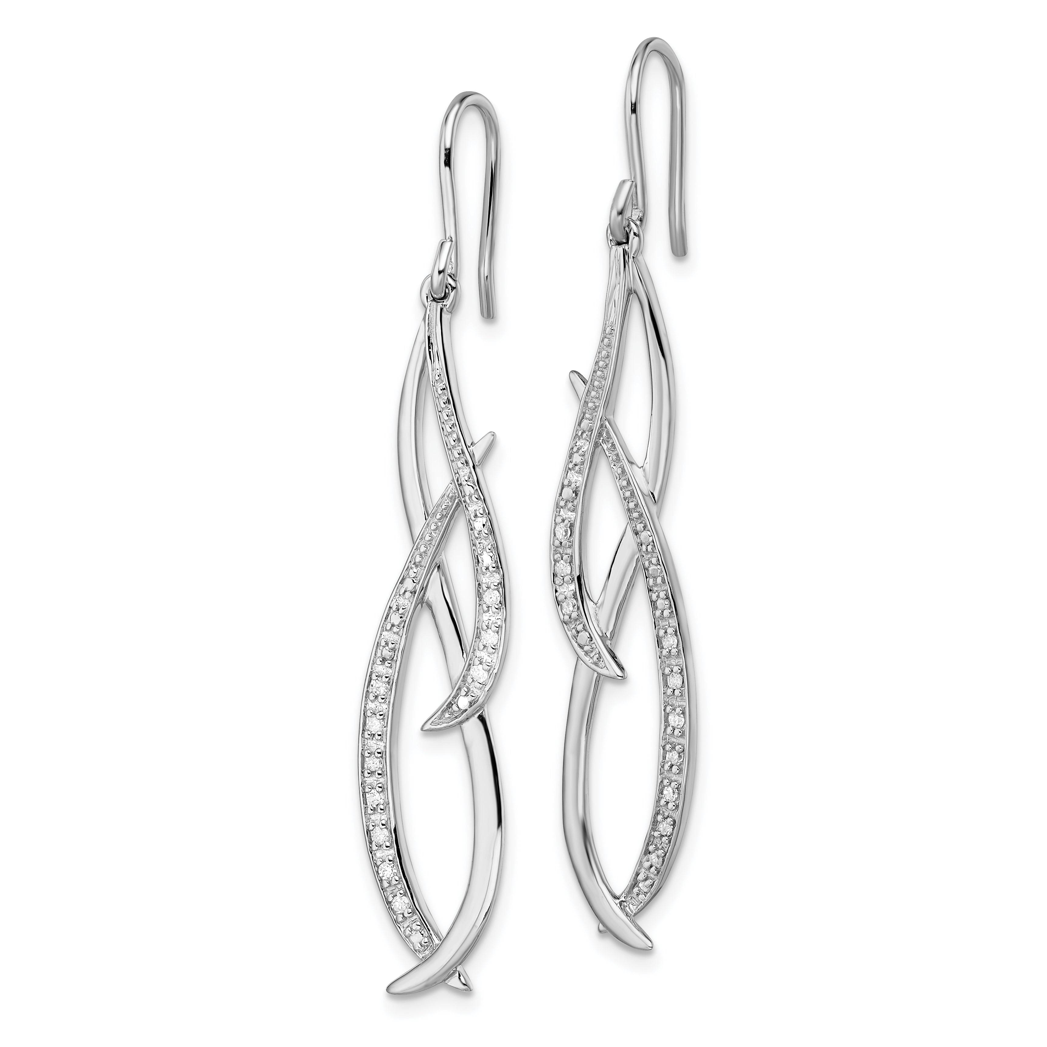 Sterling Silver Rhodium Diam. Dangle Earrings Secondary image