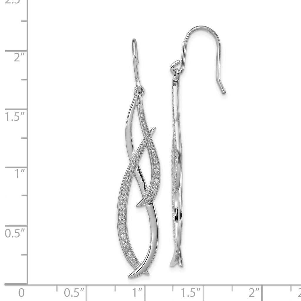 Sterling Silver Rhodium Diam. Dangle Earrings