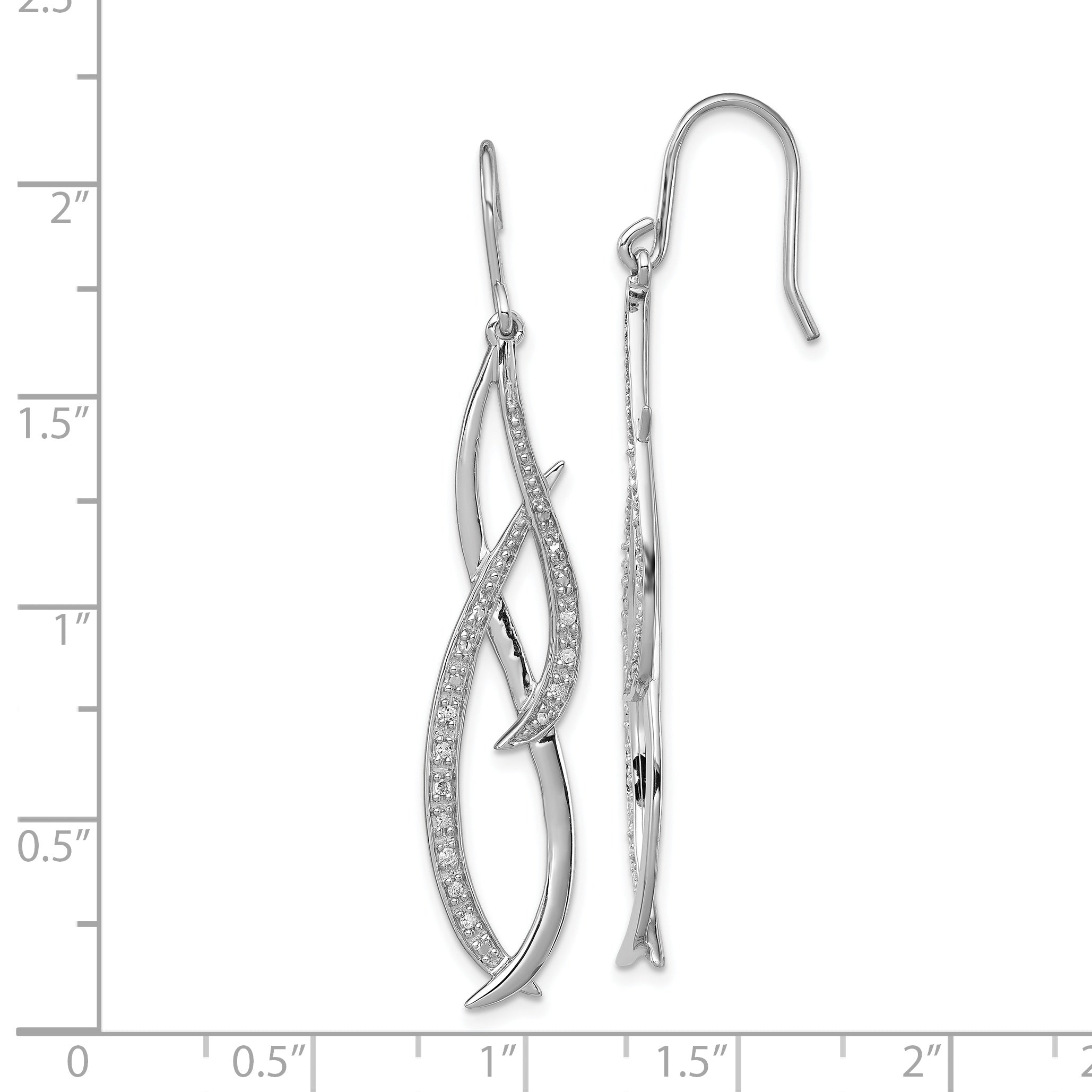 Sterling Silver Rhodium Diam. Dangle Earrings