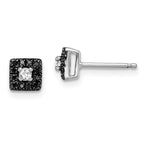 White Night Sterling Silver Rhodium-plated Black and White Diamond Square Stud Post Earrings