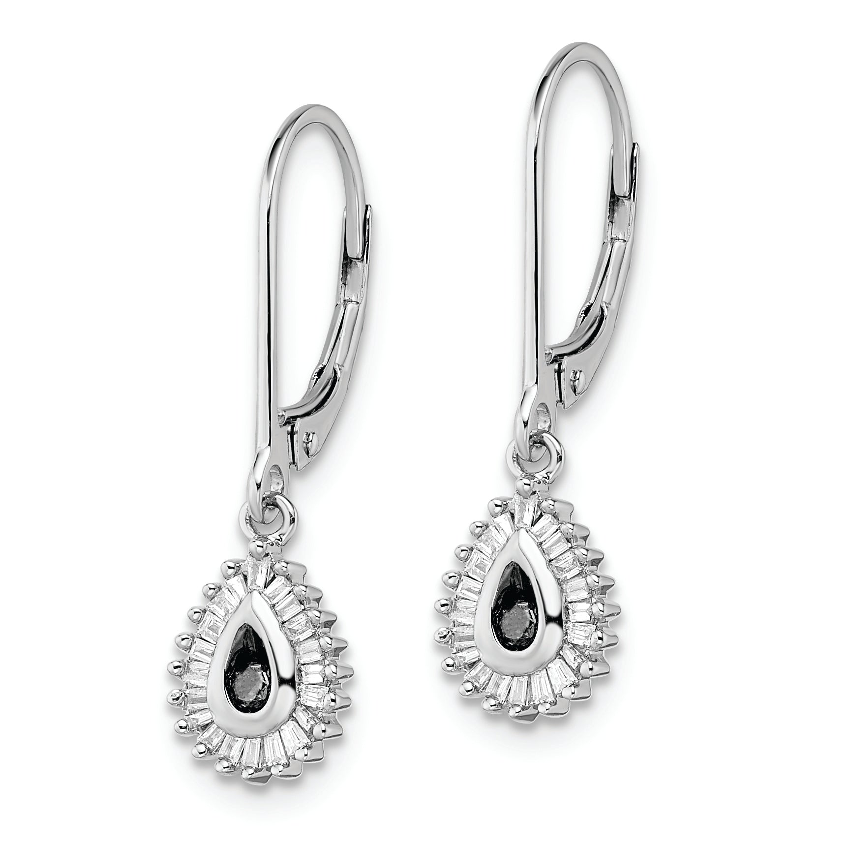 White Night Sterling Silver Rhodium-plated Black and White Diamond Dangle Leverback Earrings Secondary image