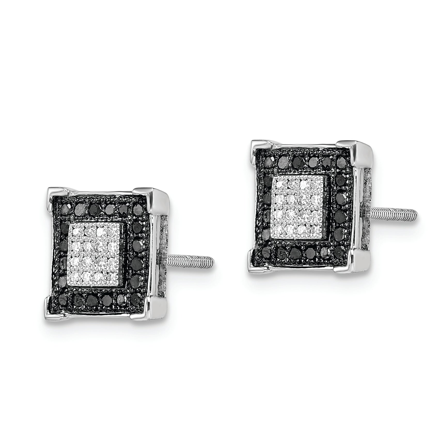 White Night Sterling Silver Rhodium-plated Black and White Diamond Square Post Earrings Secondary image
