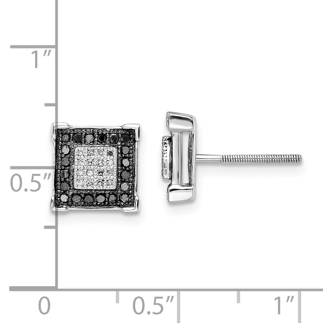 White Night Sterling Silver Rhodium-plated Black and White Diamond Square Post Earrings