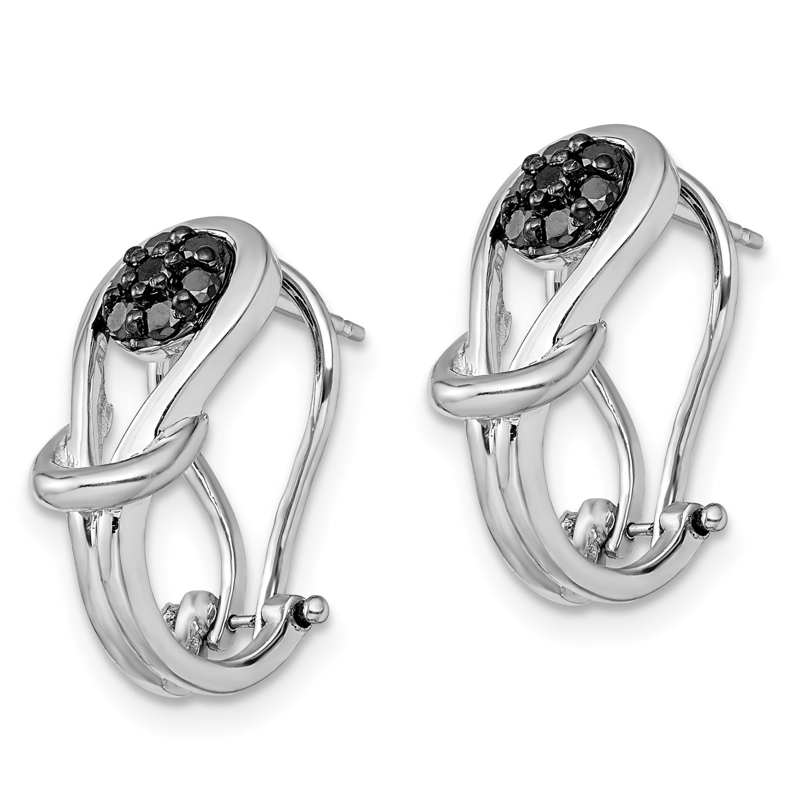 White Night Sterling Silver Rhodium-plated Black Diamond Love Knot Omega Back Earrings Secondary image