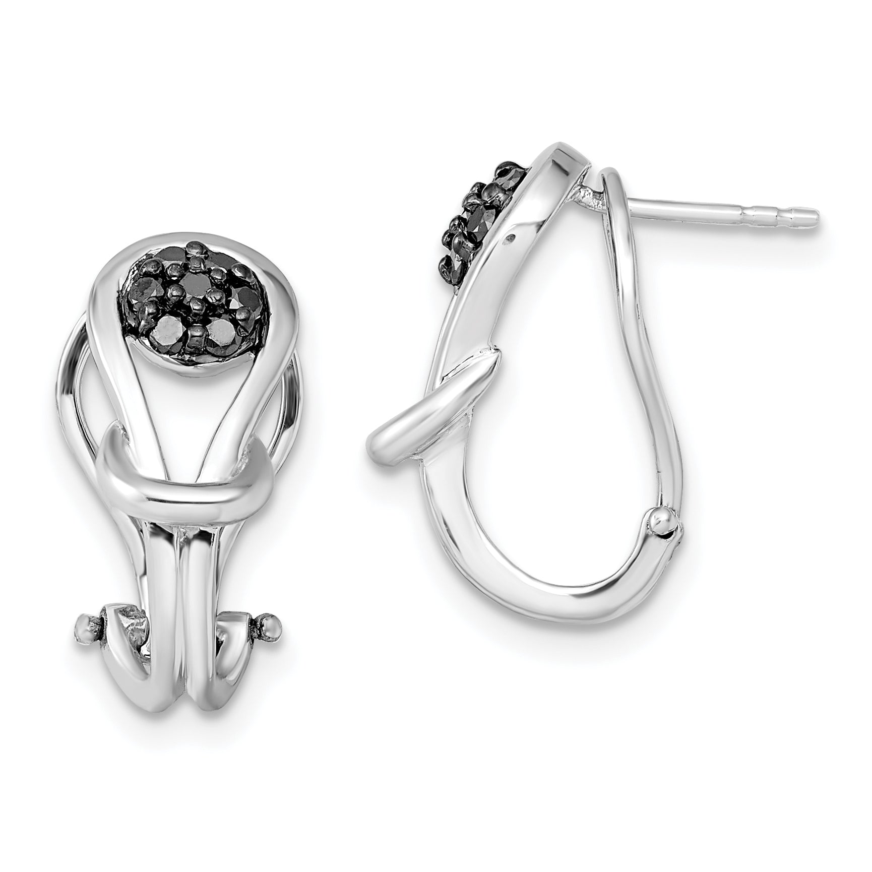 White Night Sterling Silver Rhodium-plated Black Diamond Love Knot Omega Back Earrings Main image