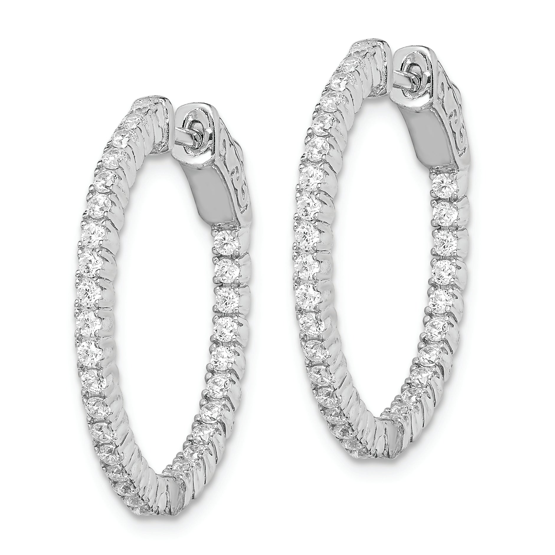 Sterling Shimmer Sterling Silver Rhodium-plated 60 Stone 1.5mm CZ In and Out Round Hinged Hoop Earrings Secondary image