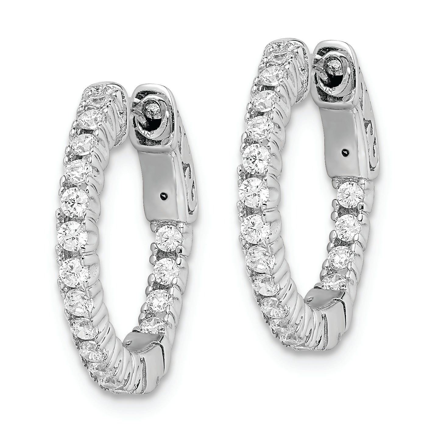 Sterling Shimmer Sterling Silver Rhodium-plated 34 Stone 1.7mm CZ In and Out Round Hinged Hoop Earrings Secondary image