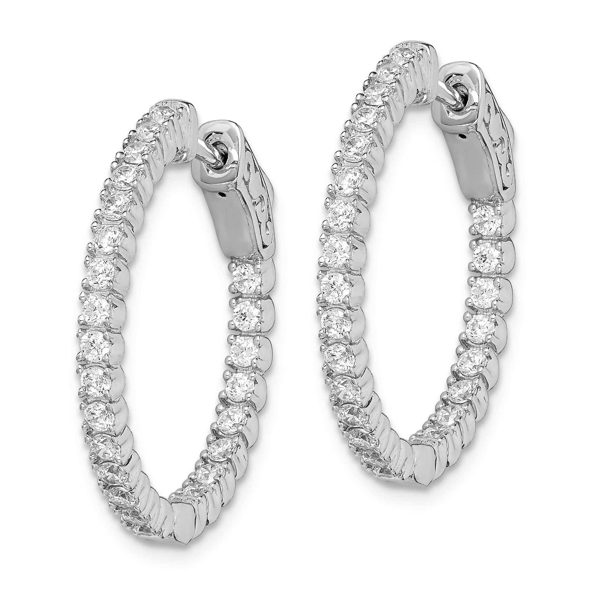 Sterling Shimmer Sterling Silver Rhodium-plated 50 Stone 1.7mm CZ In and Out Round Hinged Hoop Earrings Secondary image
