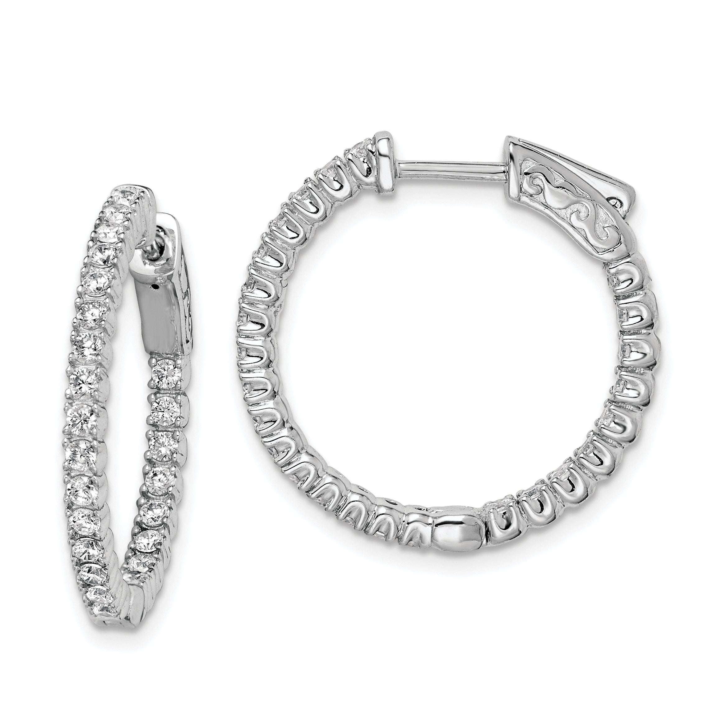 Sterling Shimmer Sterling Silver Rhodium-plated 50 Stone 1.7mm CZ In and Out Round Hinged Hoop Earrings Main image