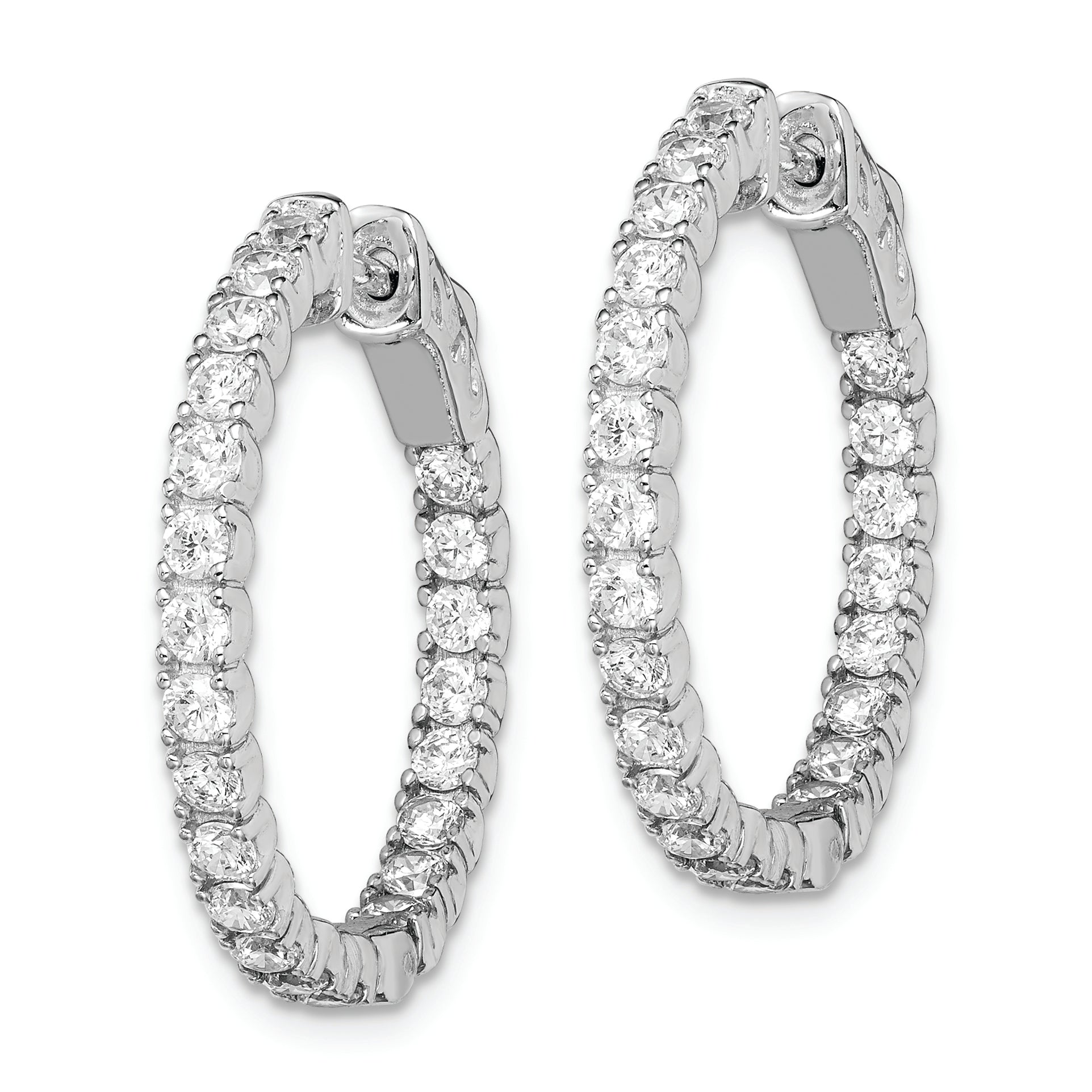 Sterling Shimmer Sterling Silver Rhodium-plated 44 Stone 2.1mm CZ In and Out Round Hinged Hoop Earrings Secondary image