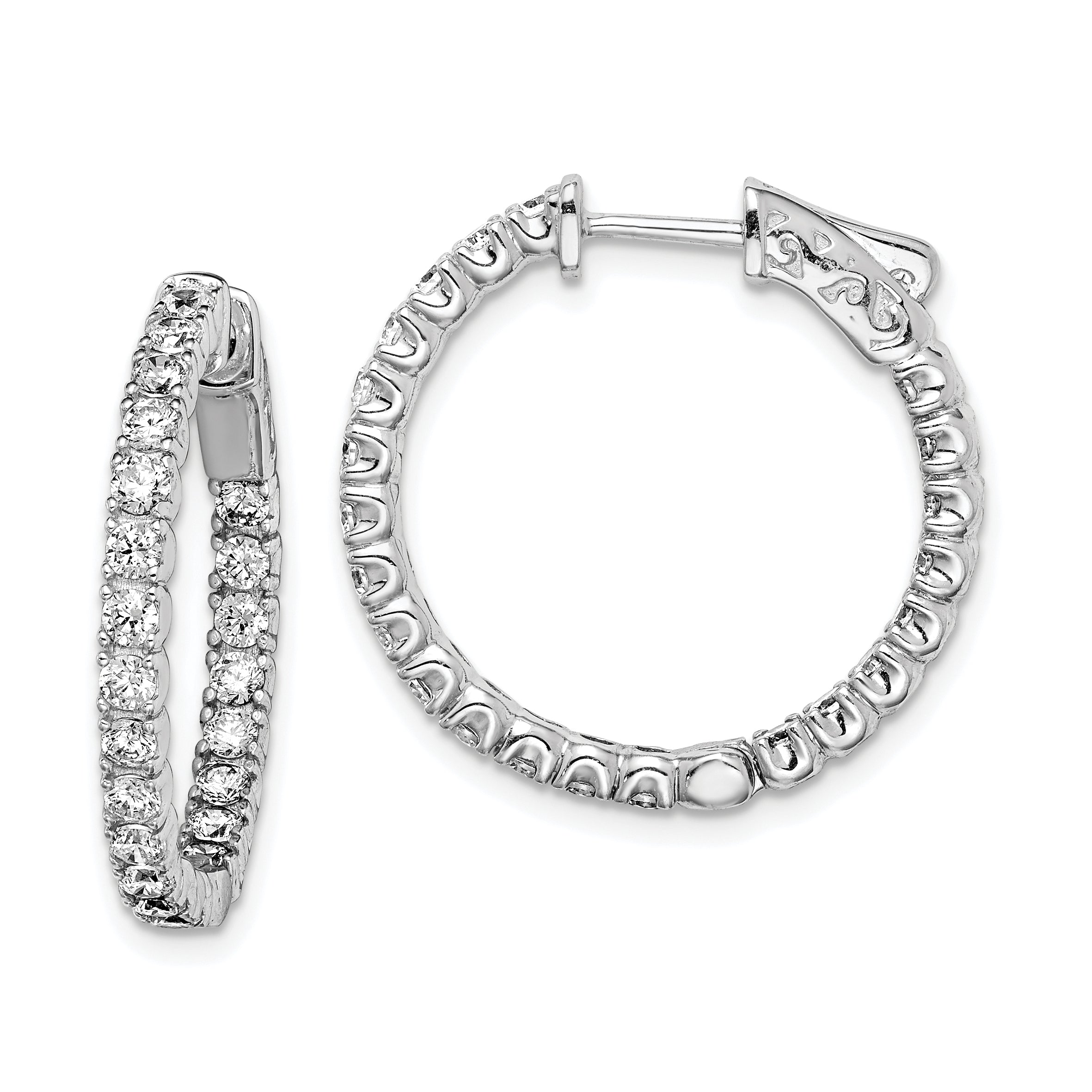 Sterling Shimmer Sterling Silver Rhodium-plated 44 Stone 2.1mm CZ In and Out Round Hinged Hoop Earrings Main image