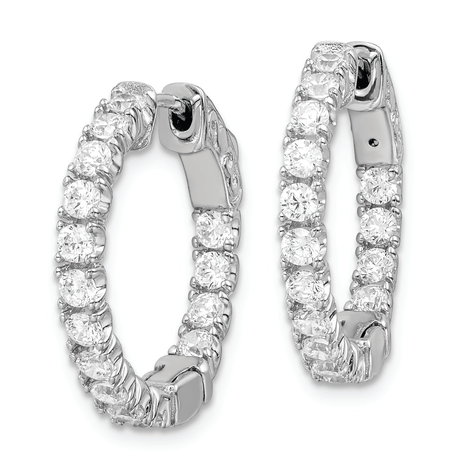 Sterling Shimmer Sterling Silver Rhodium-plated 30 Stone 2.25mm CZ In and Out Round Hinged Hoop Earrings Secondary image