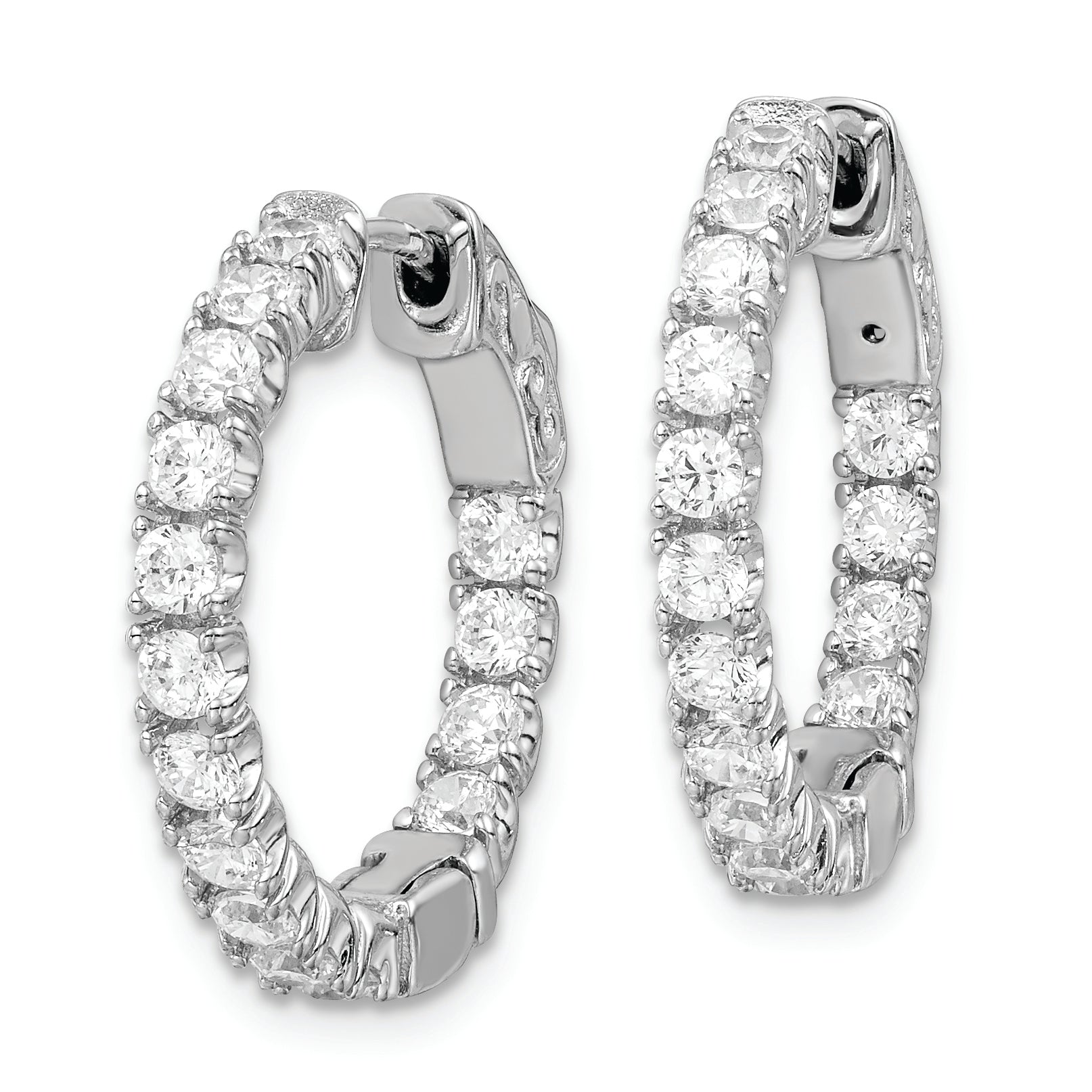 Sterling Shimmer Sterling Silver Rhodium-plated 30 Stone 2.25mm CZ In and Out Round Hinged Hoop Earrings