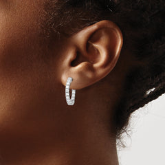 Sterling Shimmer Sterling Silver Rhodium-plated 30 Stone 2.25mm CZ In and Out Round Hinged Hoop Earrings