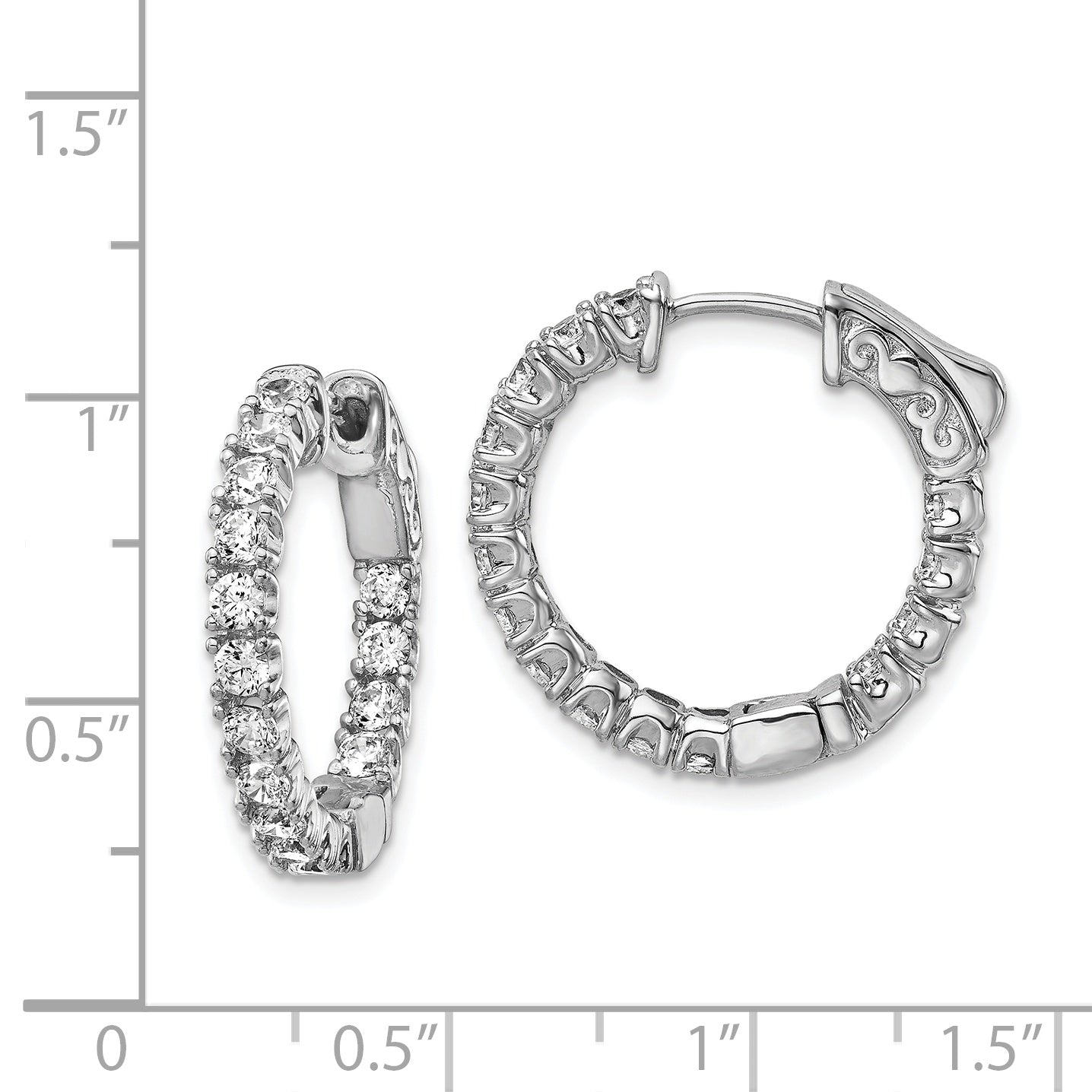 Sterling Shimmer Sterling Silver Rhodium-plated 30 Stone 2.25mm CZ In and Out Round Hinged Hoop Earrings