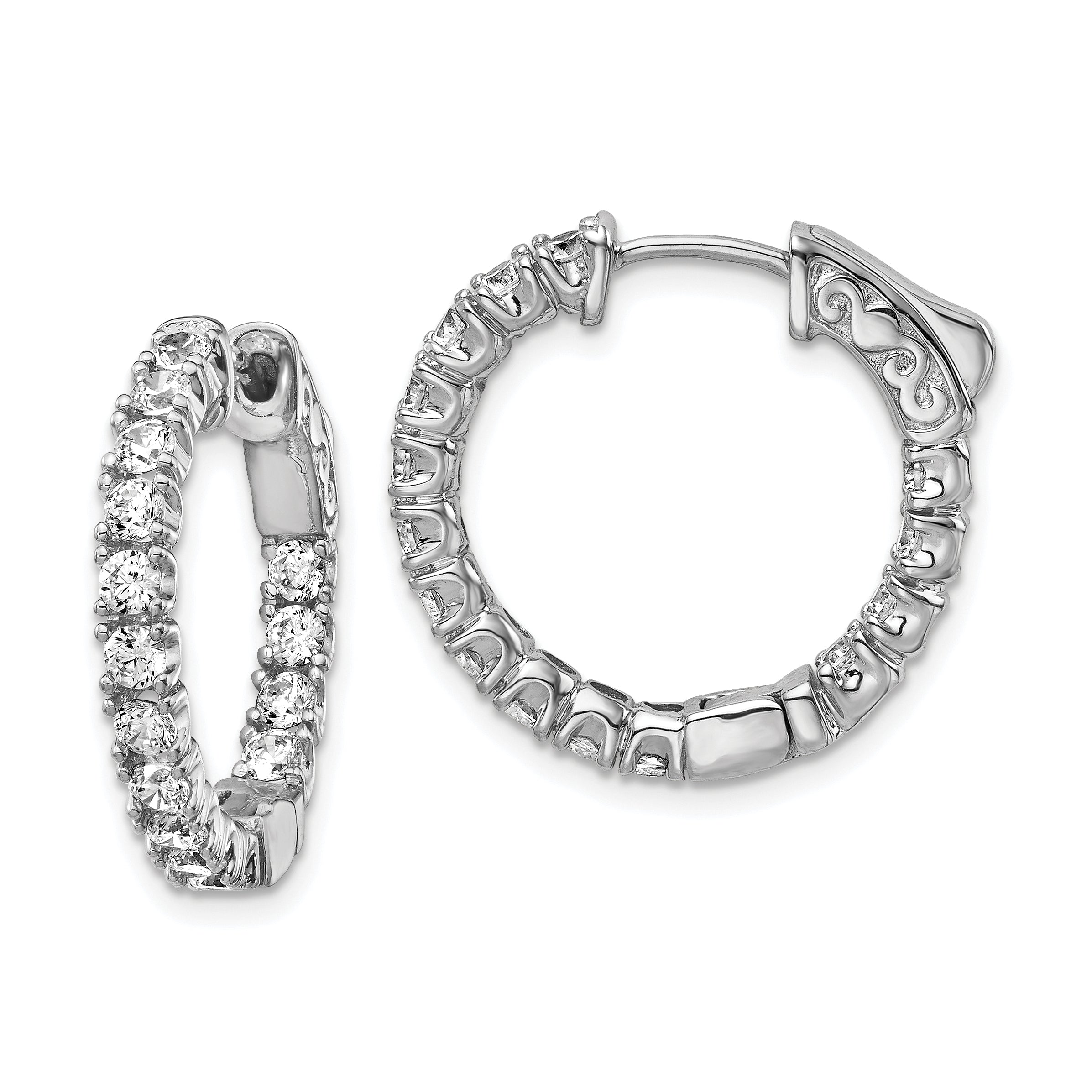 Sterling Shimmer Sterling Silver Rhodium-plated 30 Stone 2.25mm CZ In and Out Round Hinged Hoop Earrings