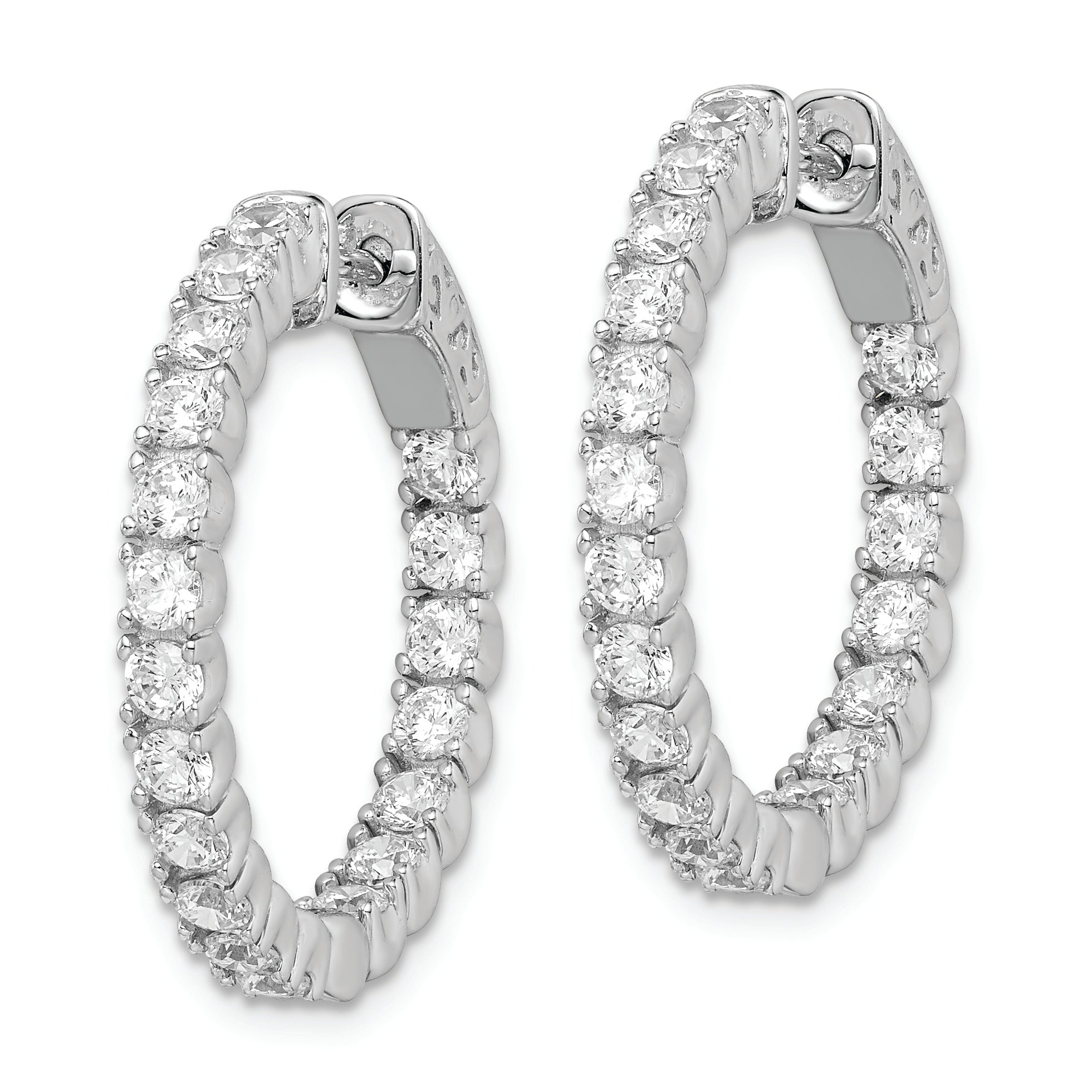 Sterling Shimmer Sterling Silver Rhodium-plated 38 Stone 2.5mm CZ In and Out Round Hinged Hoop Earrings Secondary image