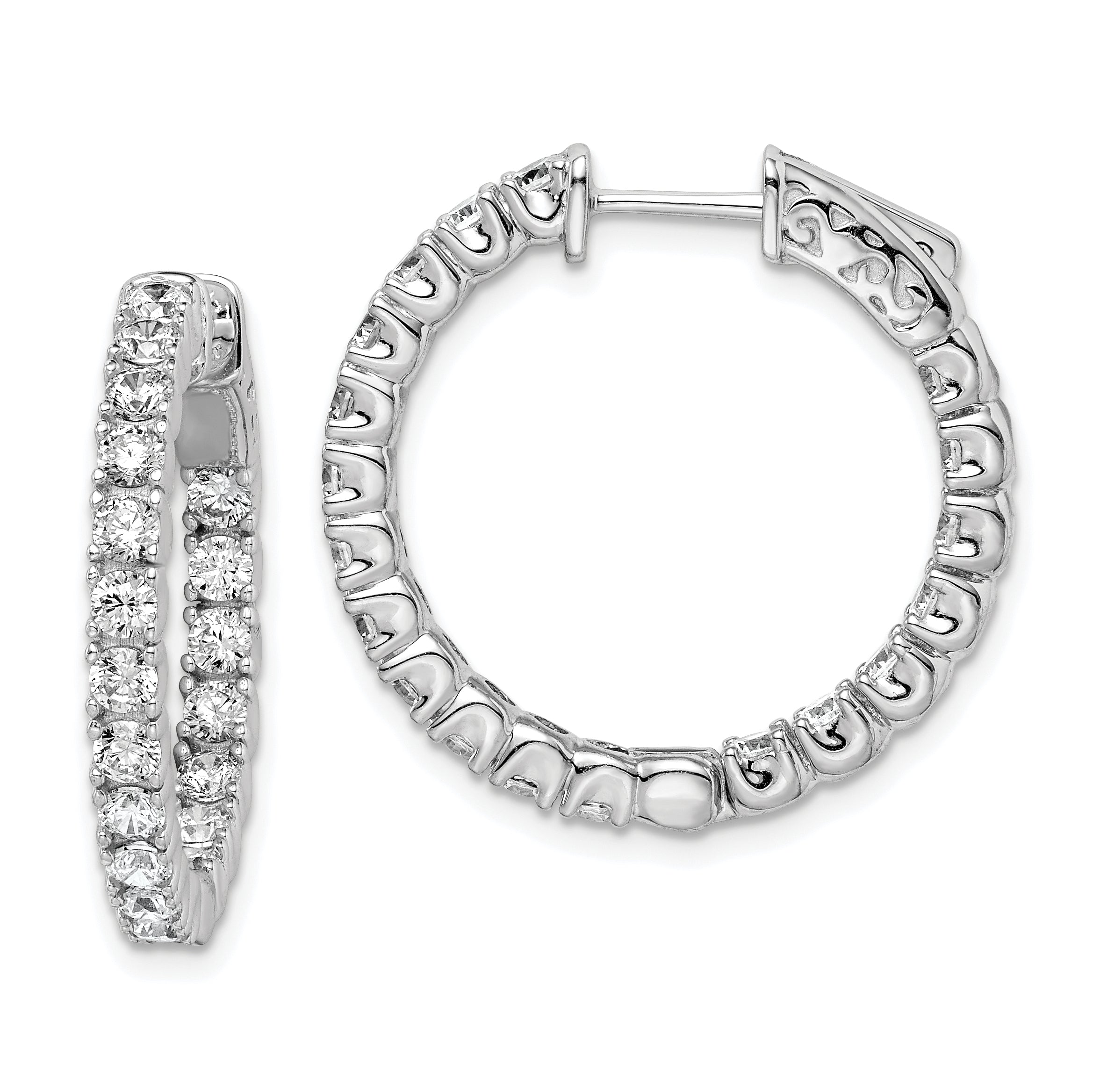 Sterling Shimmer Sterling Silver Rhodium-plated 38 Stone 2.5mm CZ In and Out Round Hinged Hoop Earrings Main image