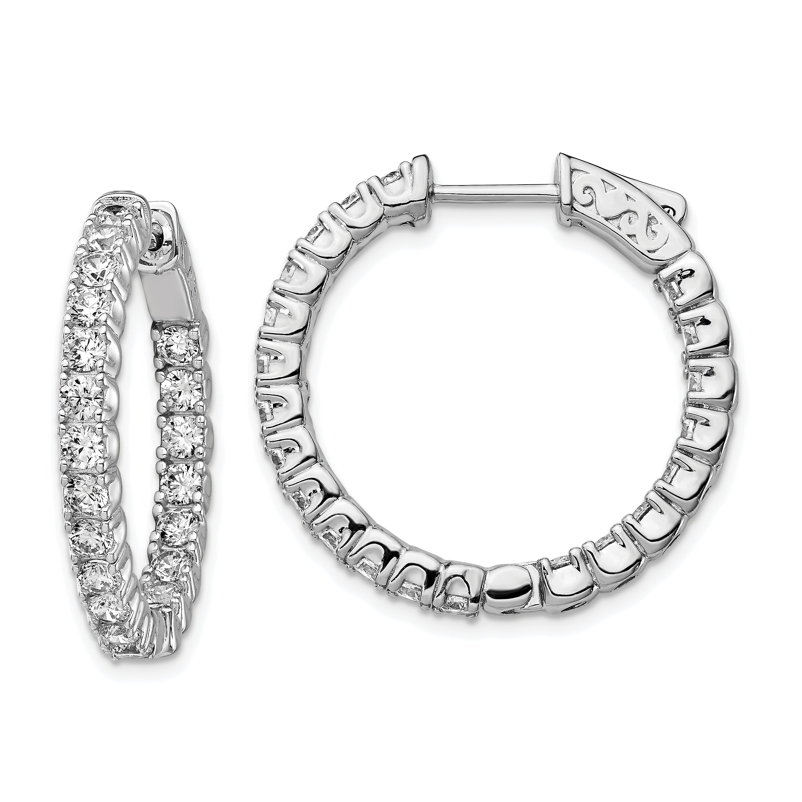 Sterling Shimmer Sterling Silver Rhodium-plated 42 Stone 2.5mm CZ In and Out Round Hinged Hoop Earrings Main image
