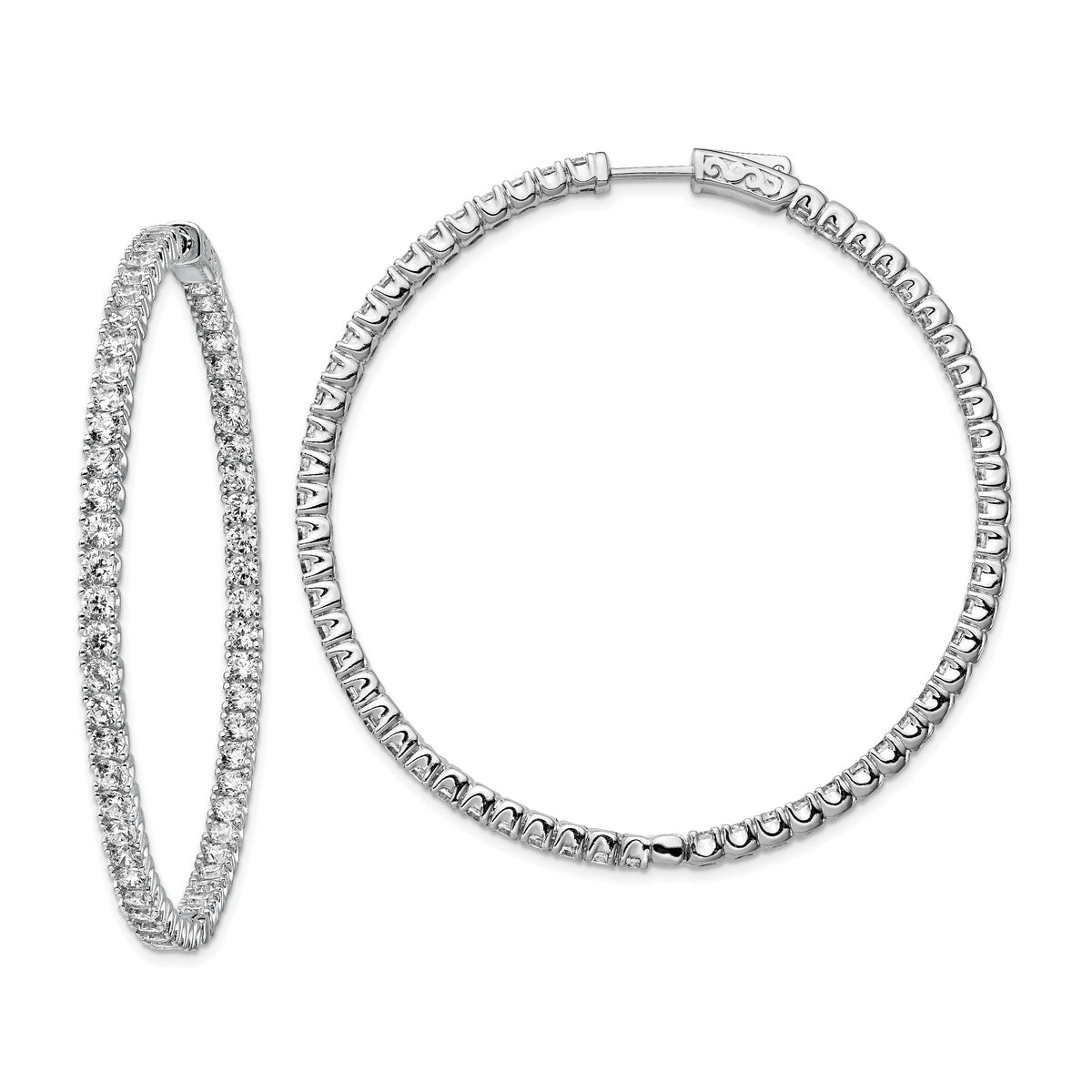 Sterling Shimmer Sterling Silver Rhodium-plated 114 Stone 2.5mm CZ In and Out Round Hinged Hoop Earrings