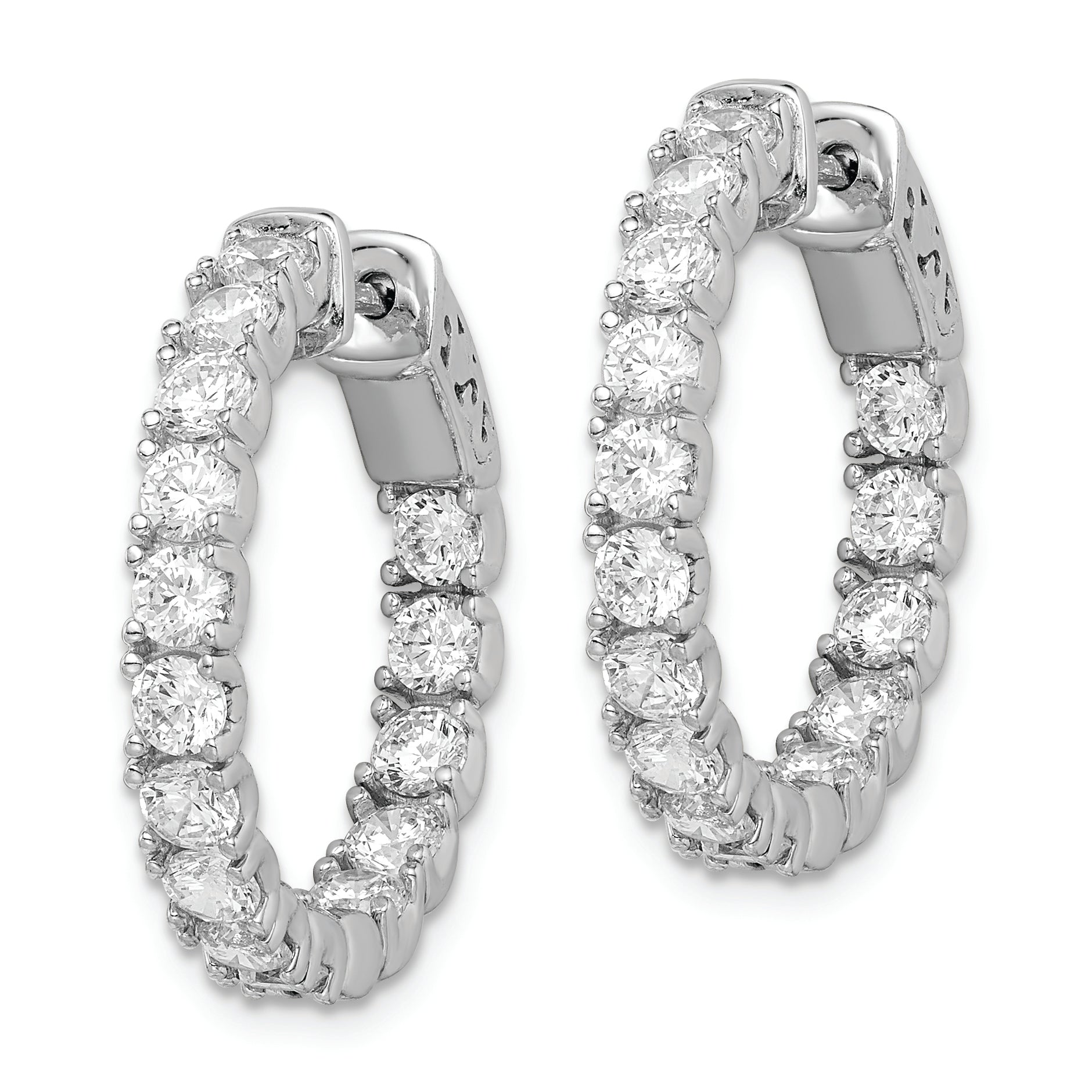 Sterling Shimmer Sterling Silver Rhodium-plated 30 Stone 3.0mm CZ In and Out Round Hinged Hoop Earrings Secondary image