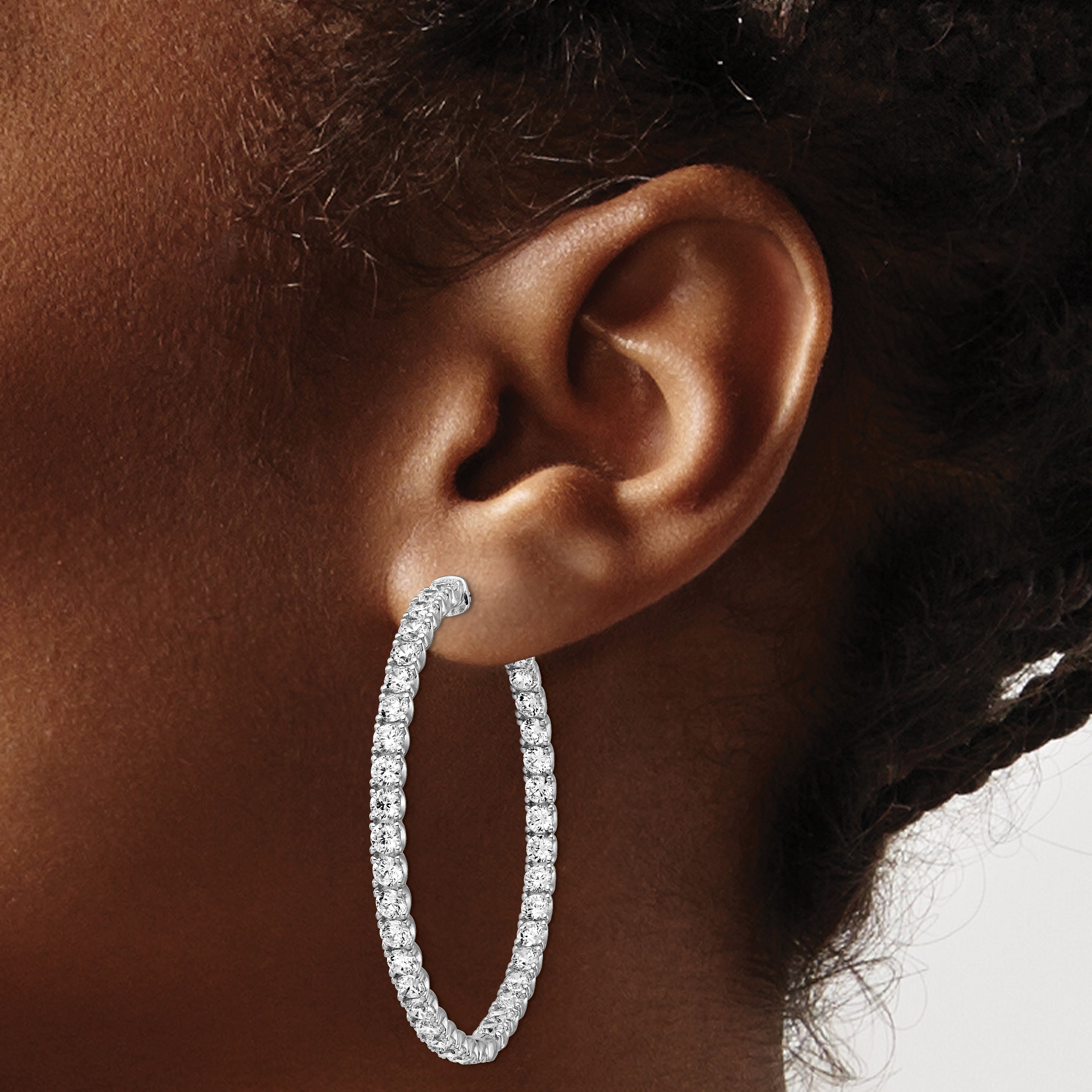 Sterling Shimmer Sterling Silver Rhodium-plated 78 Stone 3.0mm CZ In and Out Round Hinged Hoop Earrings