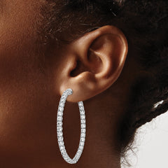 Sterling Shimmer Sterling Silver Rhodium-plated 78 Stone 3.0mm CZ In and Out Round Hinged Hoop Earrings