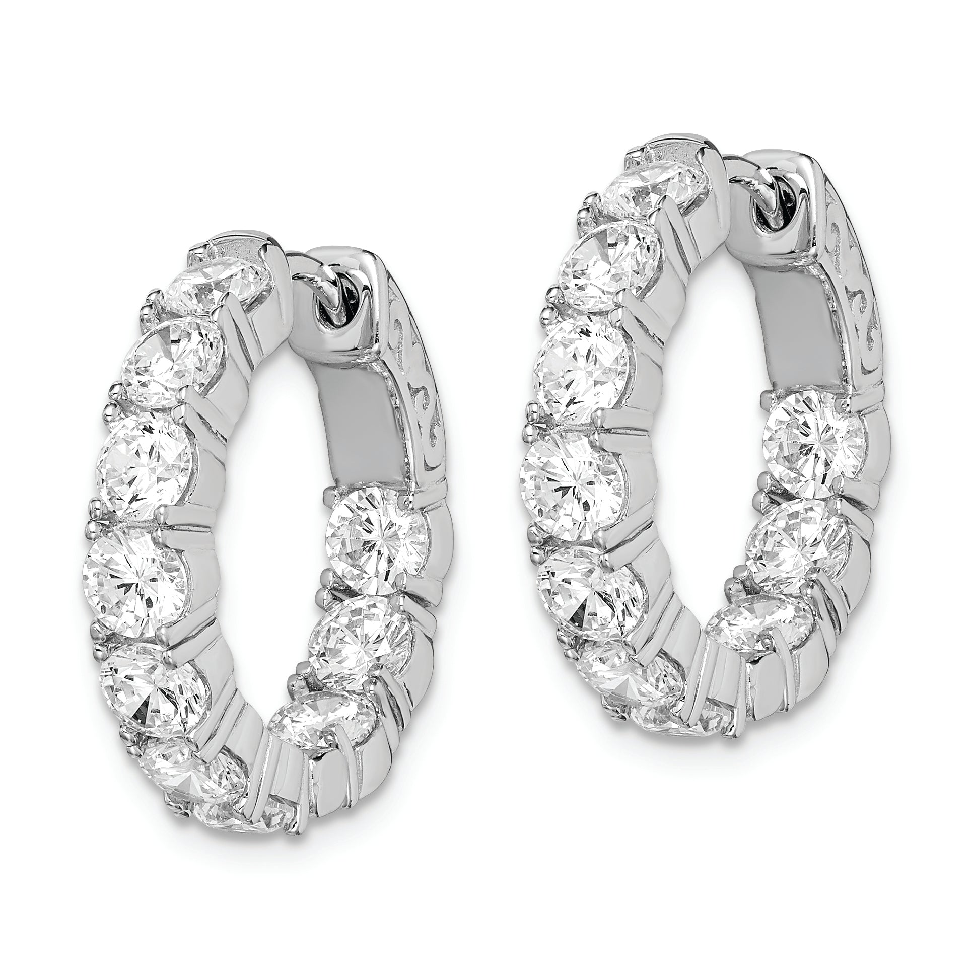 Sterling Shimmer Sterling Silver Rhodium-plated 20 Stone 3.75mm CZ In and Out Round Hinged Hoop Earrings Secondary image