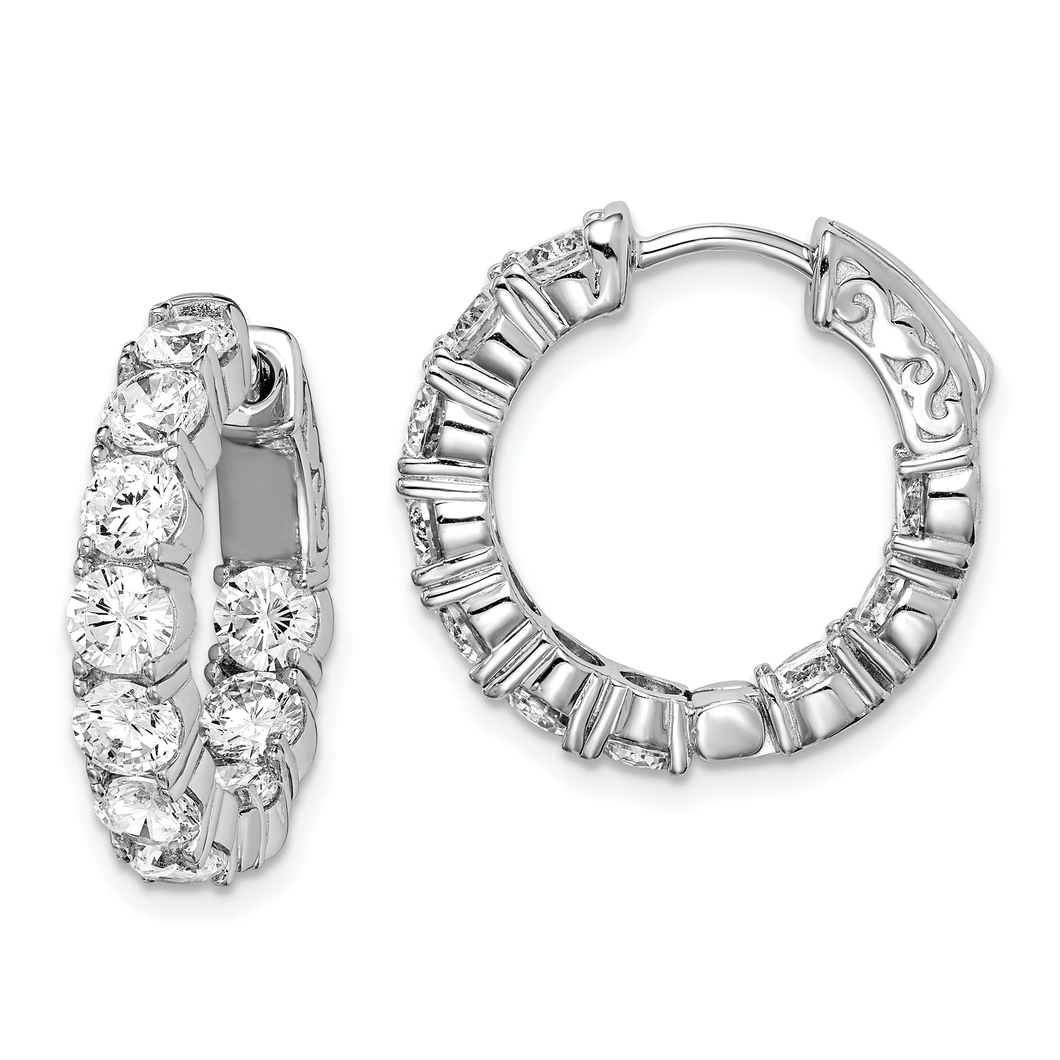 Sterling Shimmer Sterling Silver Rhodium-plated 20 Stone 3.75mm CZ In and Out Round Hinged Hoop Earrings Main image