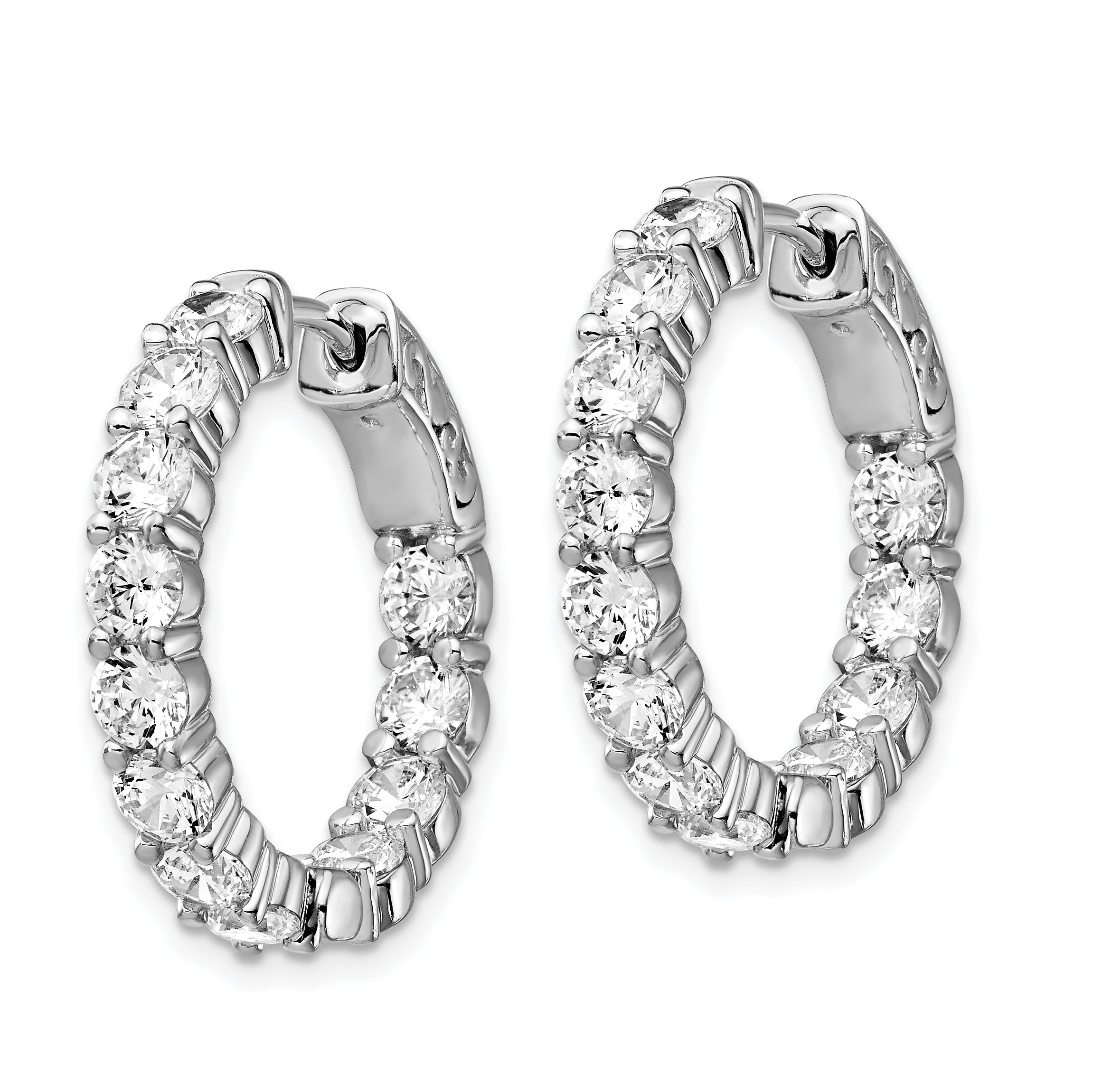 Sterling Shimmer Sterling Silver Rhodium-plated 24 Stone 3.5mm CZ In and Out Round Hinged Hoop Earrings Secondary image
