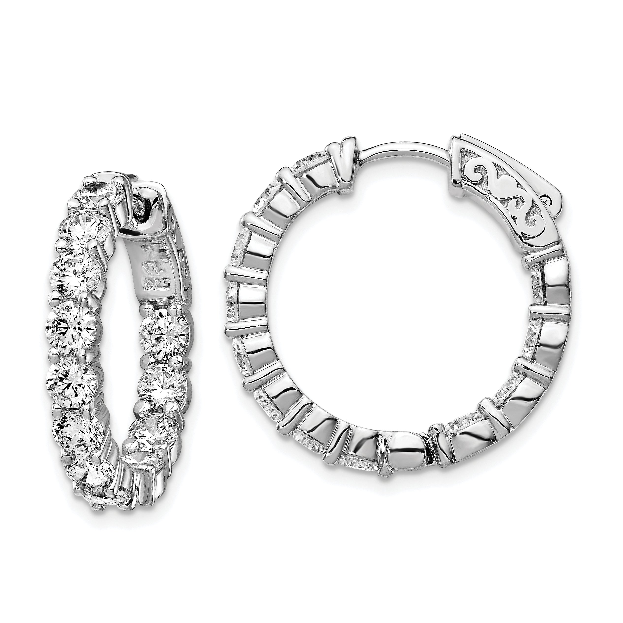 Sterling Shimmer Sterling Silver Rhodium-plated 24 Stone 3.5mm CZ In and Out Round Hinged Hoop Earrings Main image