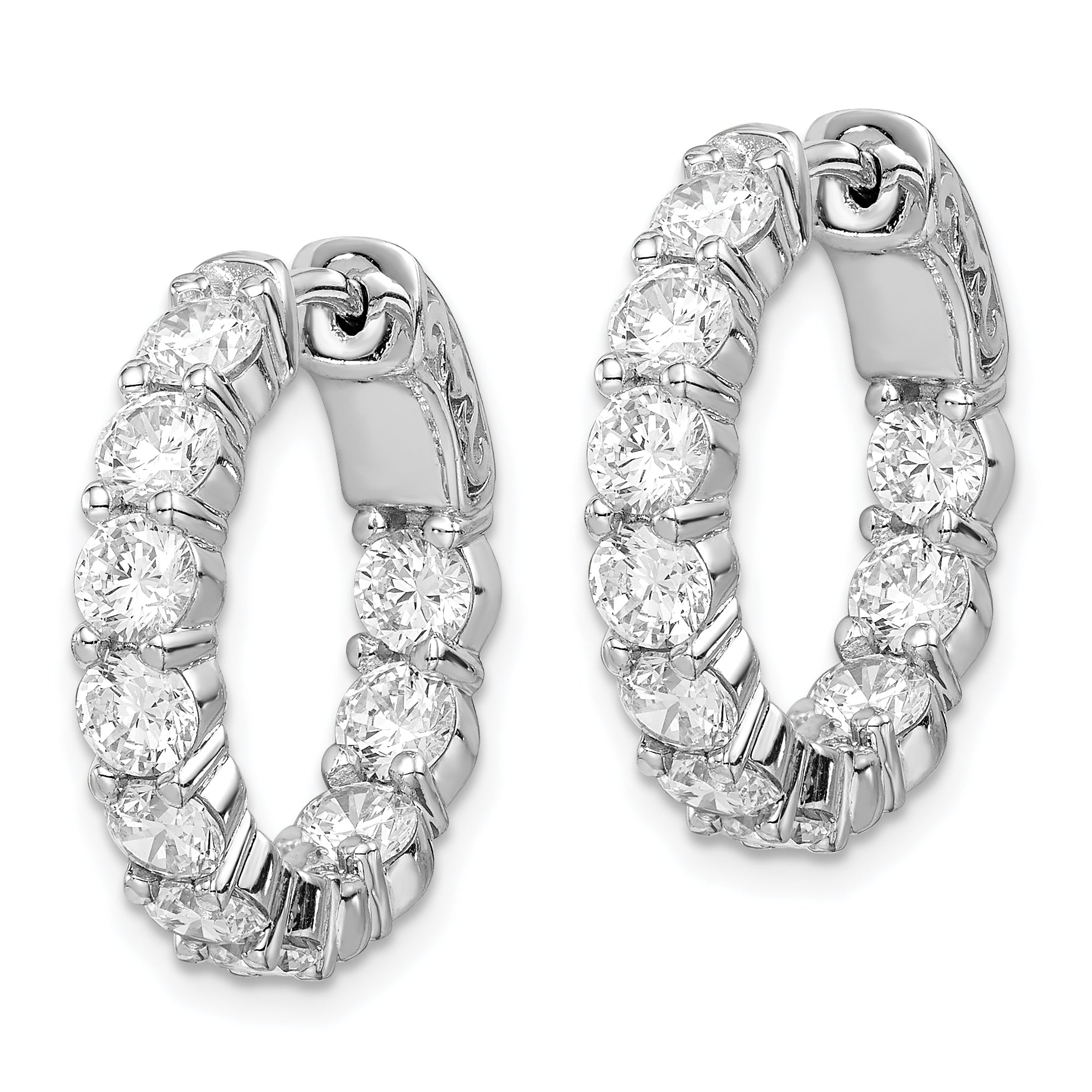 Sterling Shimmer Sterling Silver Rhodium-plated 20 Stone 3.75mm CZ In and Out Round Hinged Hoop Earrings Secondary image