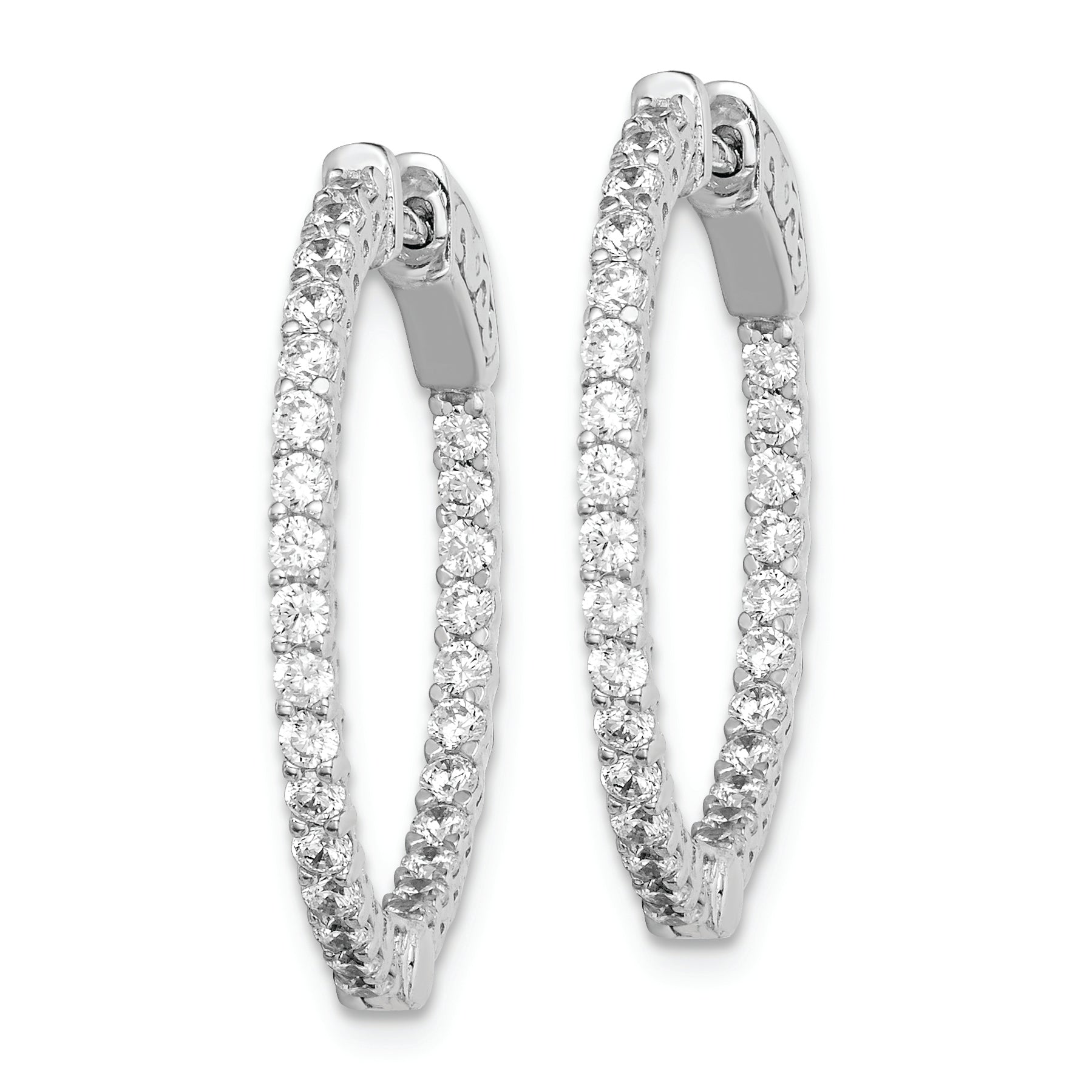 Sterling Shimmer Sterling Silver Rhodium-plated 56 Stone 1.7mm CZ In and Out Round Hinged Hoop Earrings Secondary image