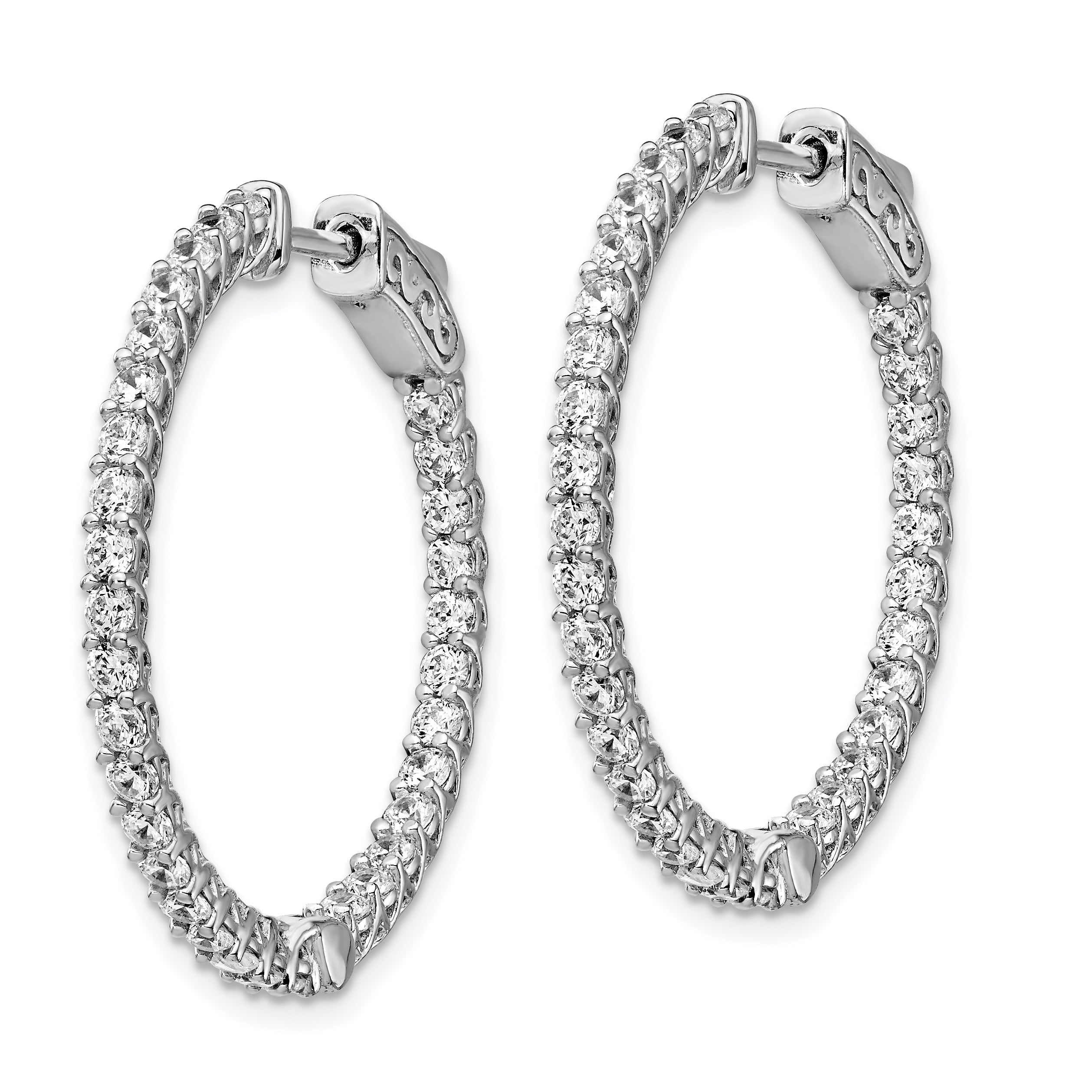 Sterling Shimmer Sterling Silver Rhodium-plated 64 Stone 2mm CZ In and Out Round Hinged Hoop Earrings Secondary image